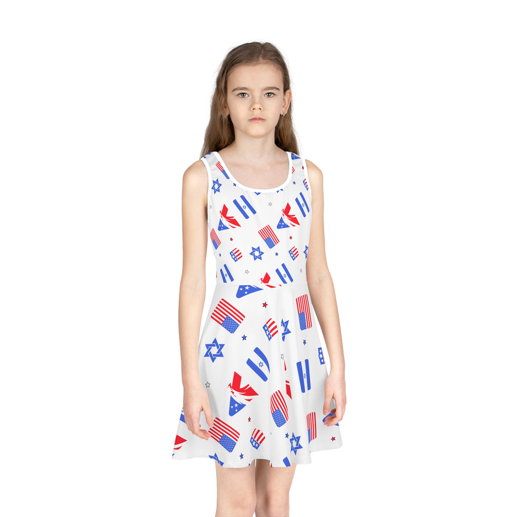 Zionist Eagle Pattern Girls' Sleeveless Sundress (AOP) - American Zionist