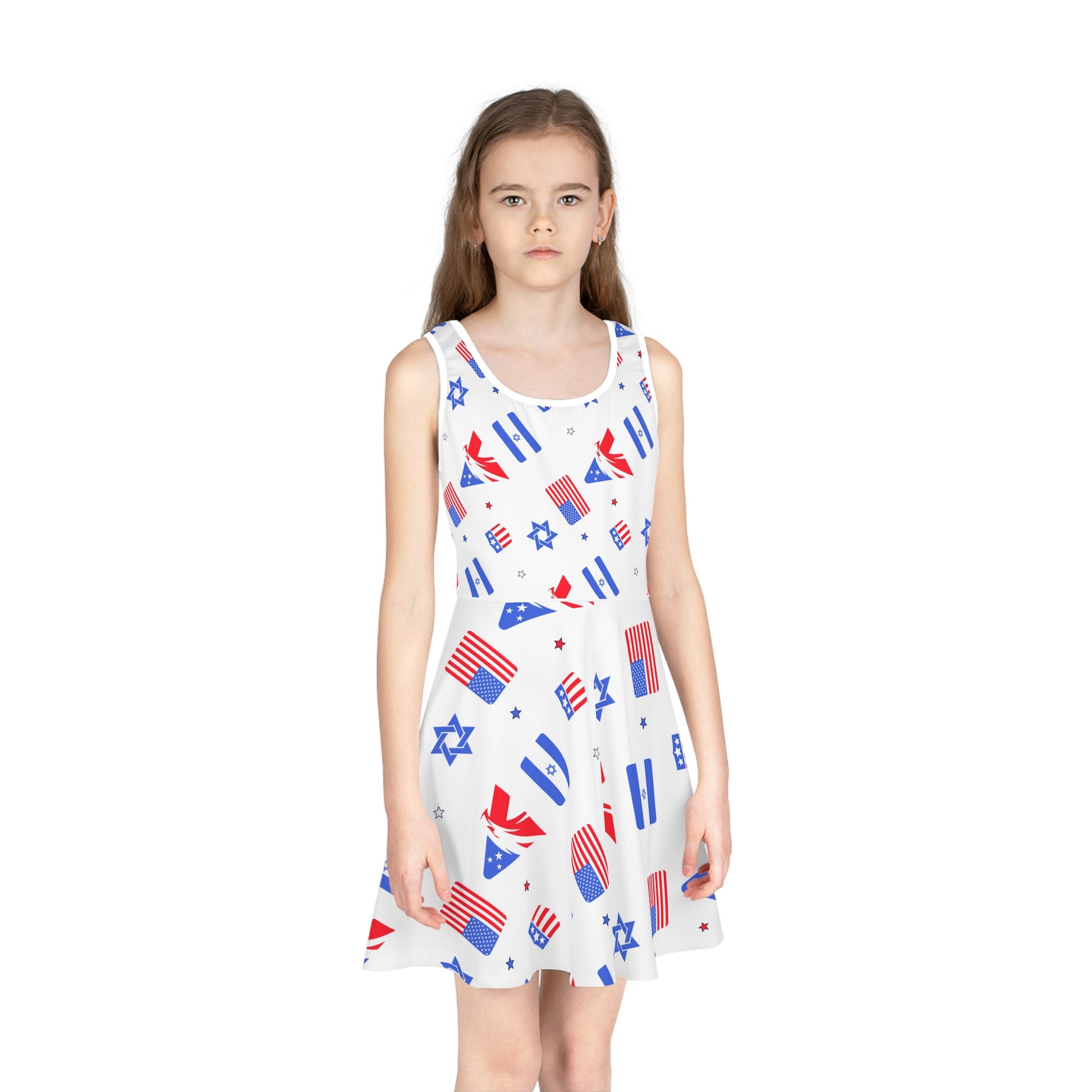 Zionist Eagle Pattern Girls' Sleeveless Sundress (AOP) - American Zionist