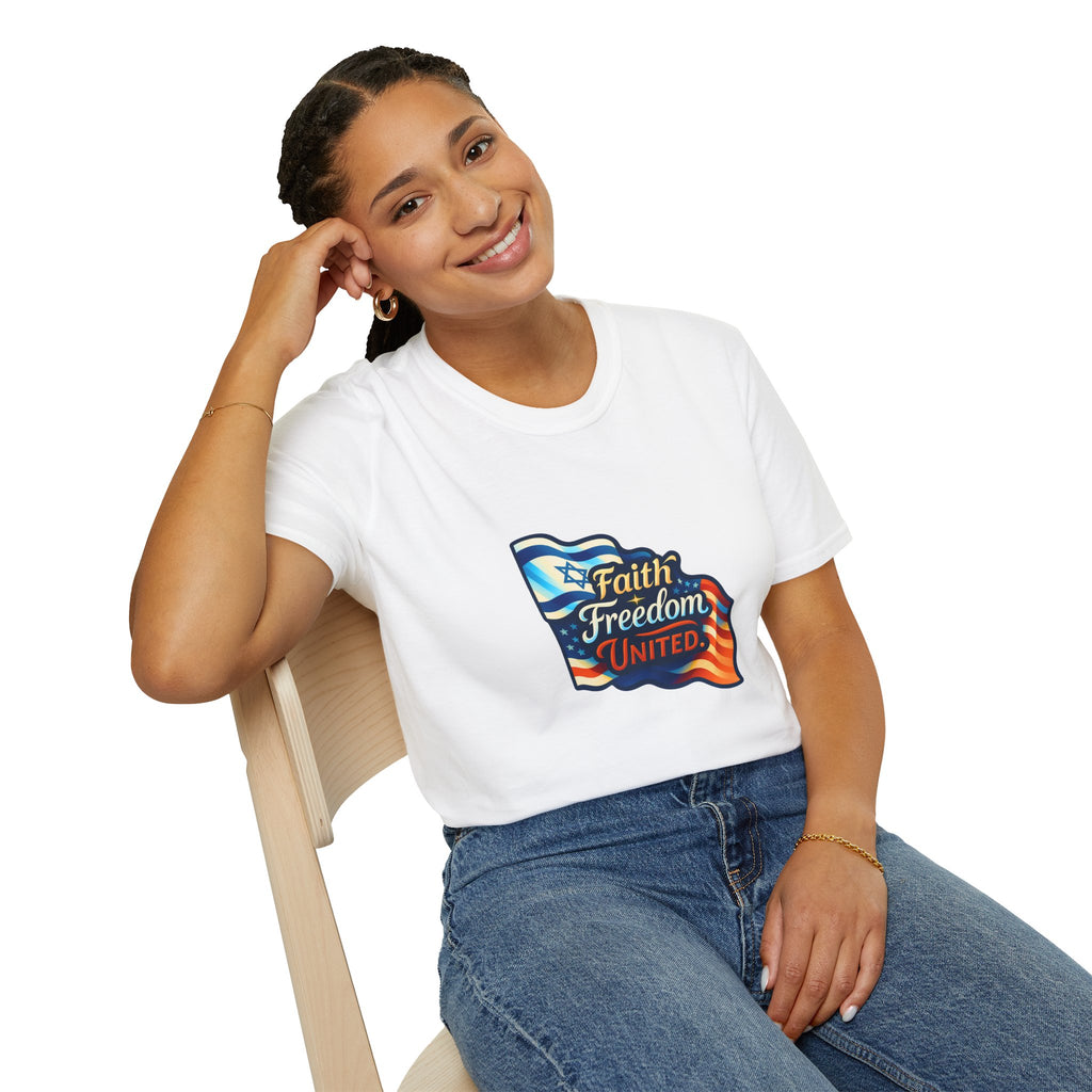Faith Freedom United Unisex Softstyle T-Shirt - American Zionist