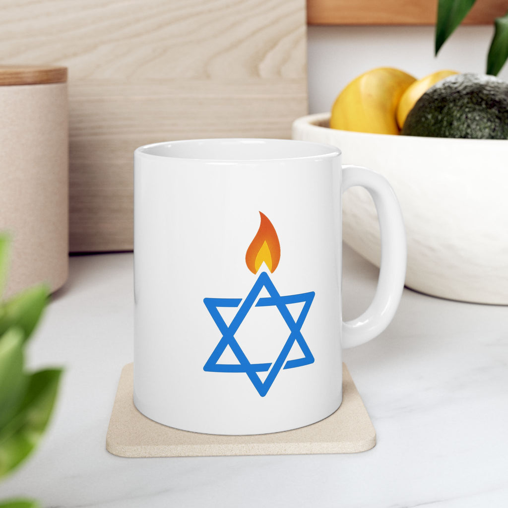 Fire Stars Of David Ceramic Mug, (11oz, 15oz) - American Zionist