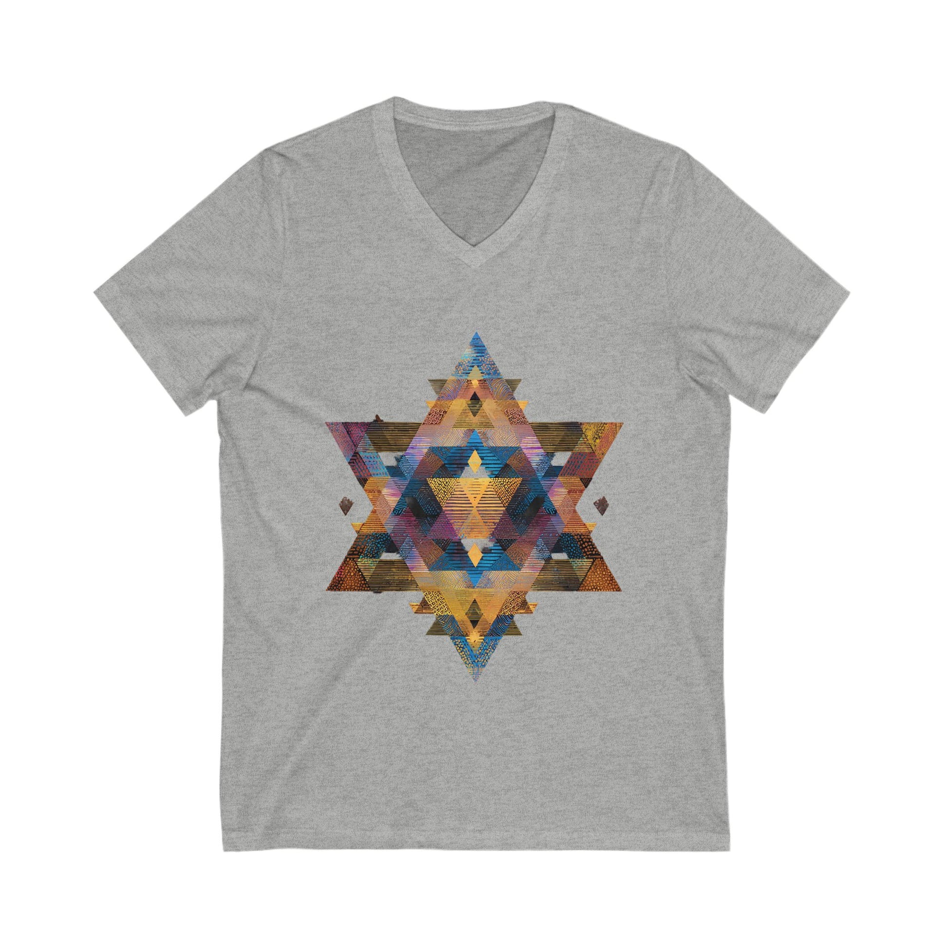 Star of David Geometric Unisex Jersey Short Sleeve V - Neck Tee - American Zionist