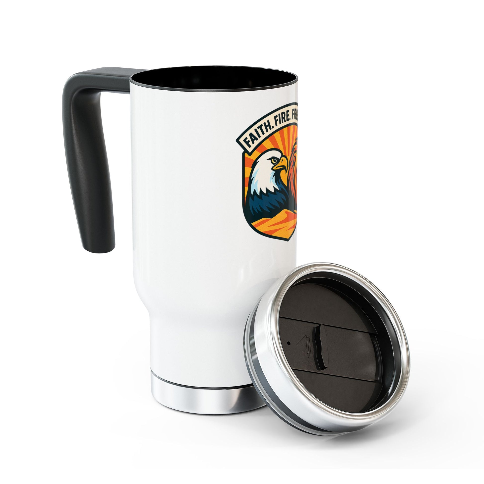 Lions Eagles Rise Stainless Steel Travel Mug with Handle, 14oz - American Zionist