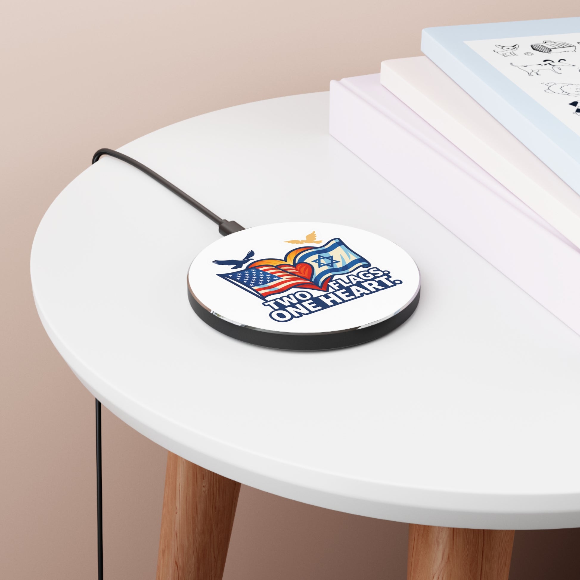 Two Flags One Heart Wireless Charger - American Zionist