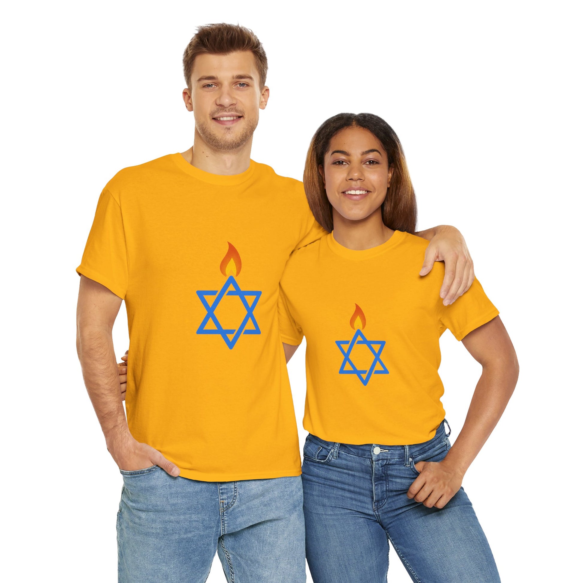 Fire Stars Of David Unisex Heavy Cotton Tee - American Zionist