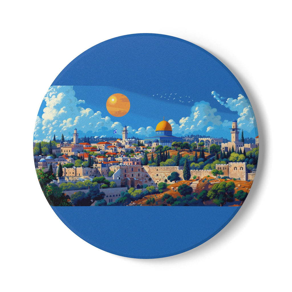Jerusalem City Skyline Ceramic Coaster - American Zionist