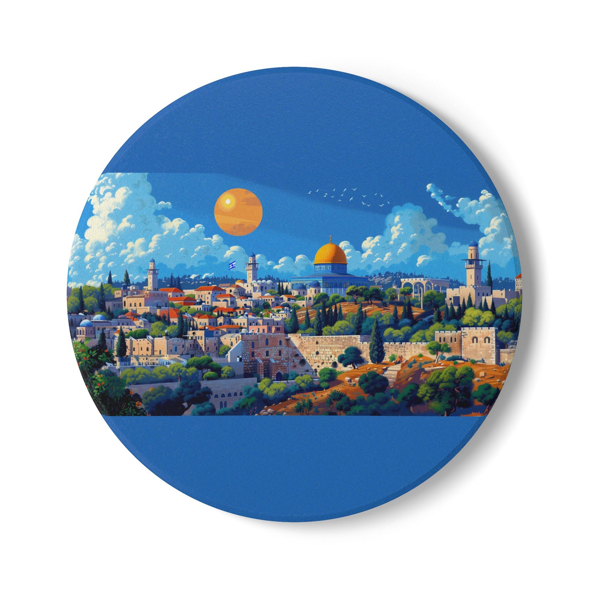 Jerusalem City Skyline Ceramic Coaster - American Zionist