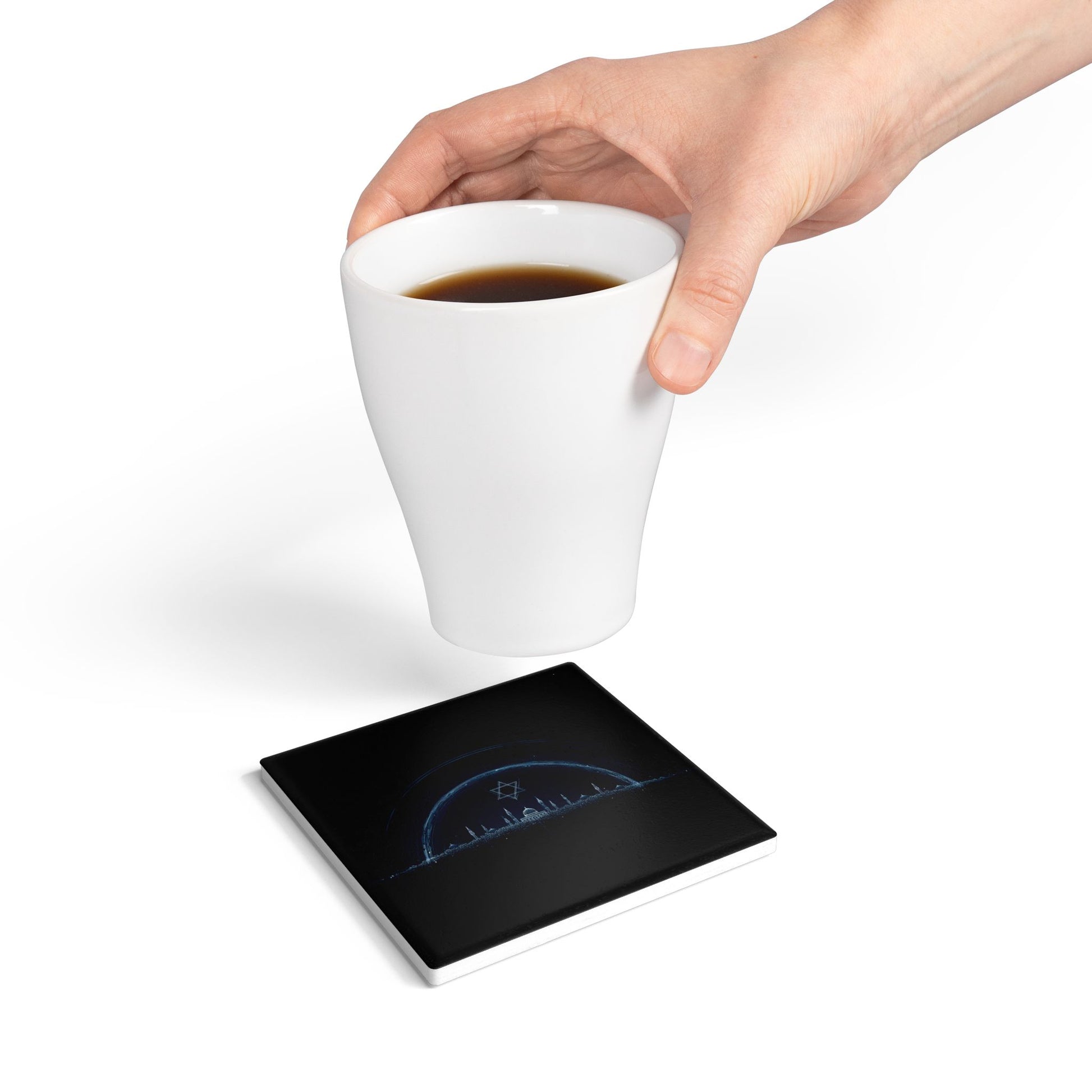 Futuristic City of Israel Ceramic Coaster - American Zionist