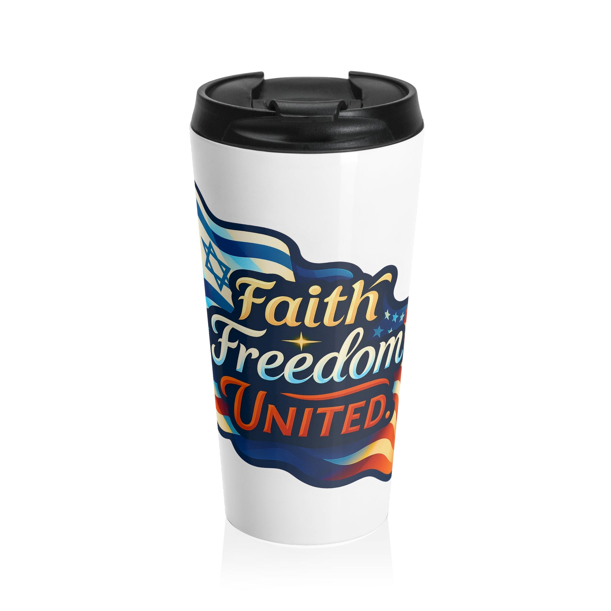 Faith Freedom United Stainless Steel Travel Mug - American Zionist