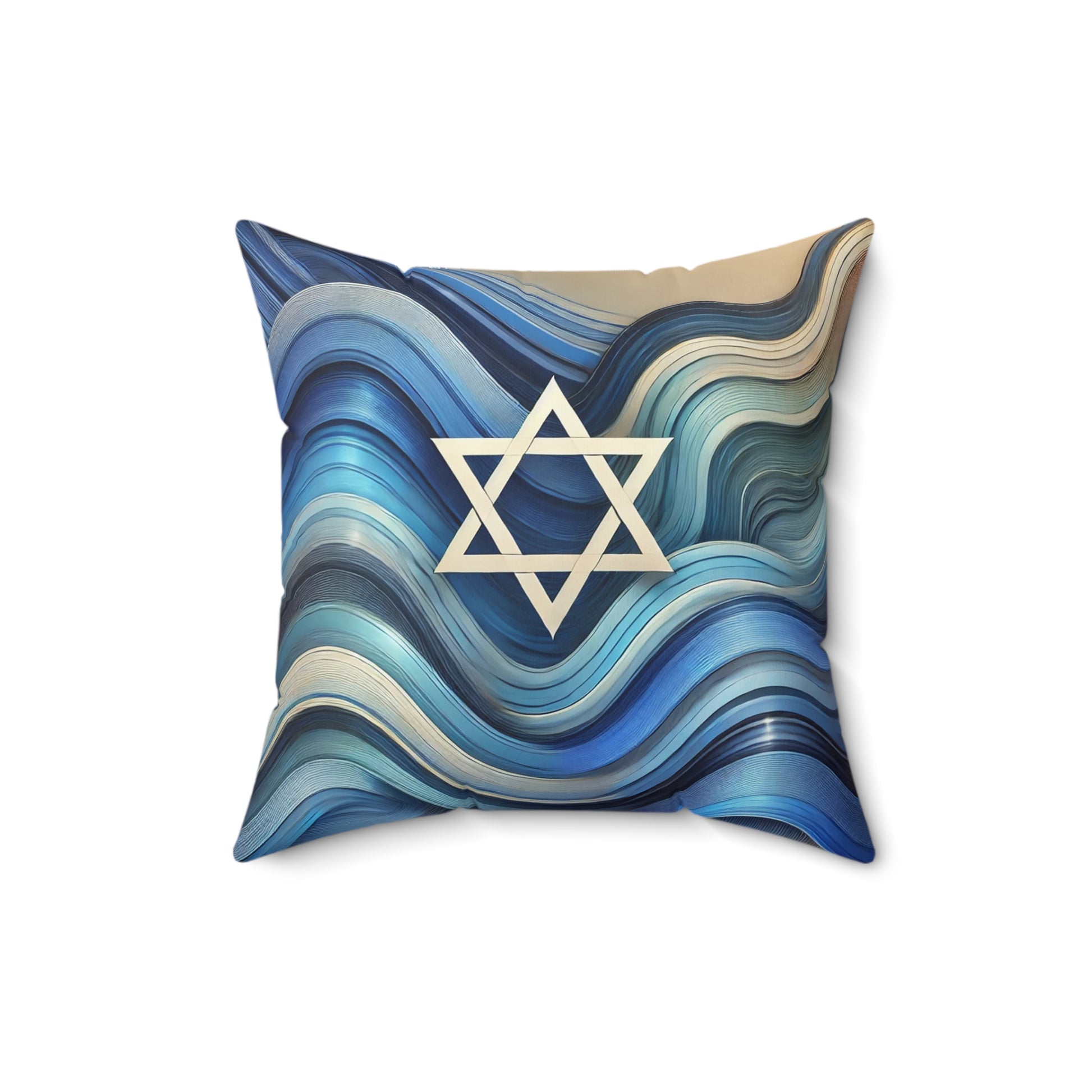 Blue Wave Star Flow Spun Polyester Square Pillow - American Zionist