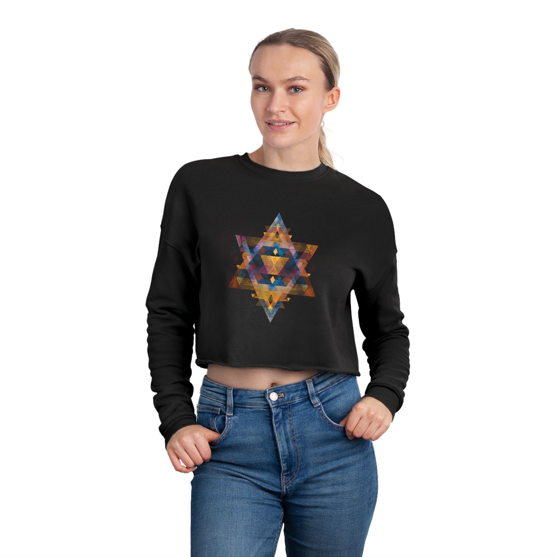 Star of David Geometric Women's Cropped Sweatshirt - American Zionist