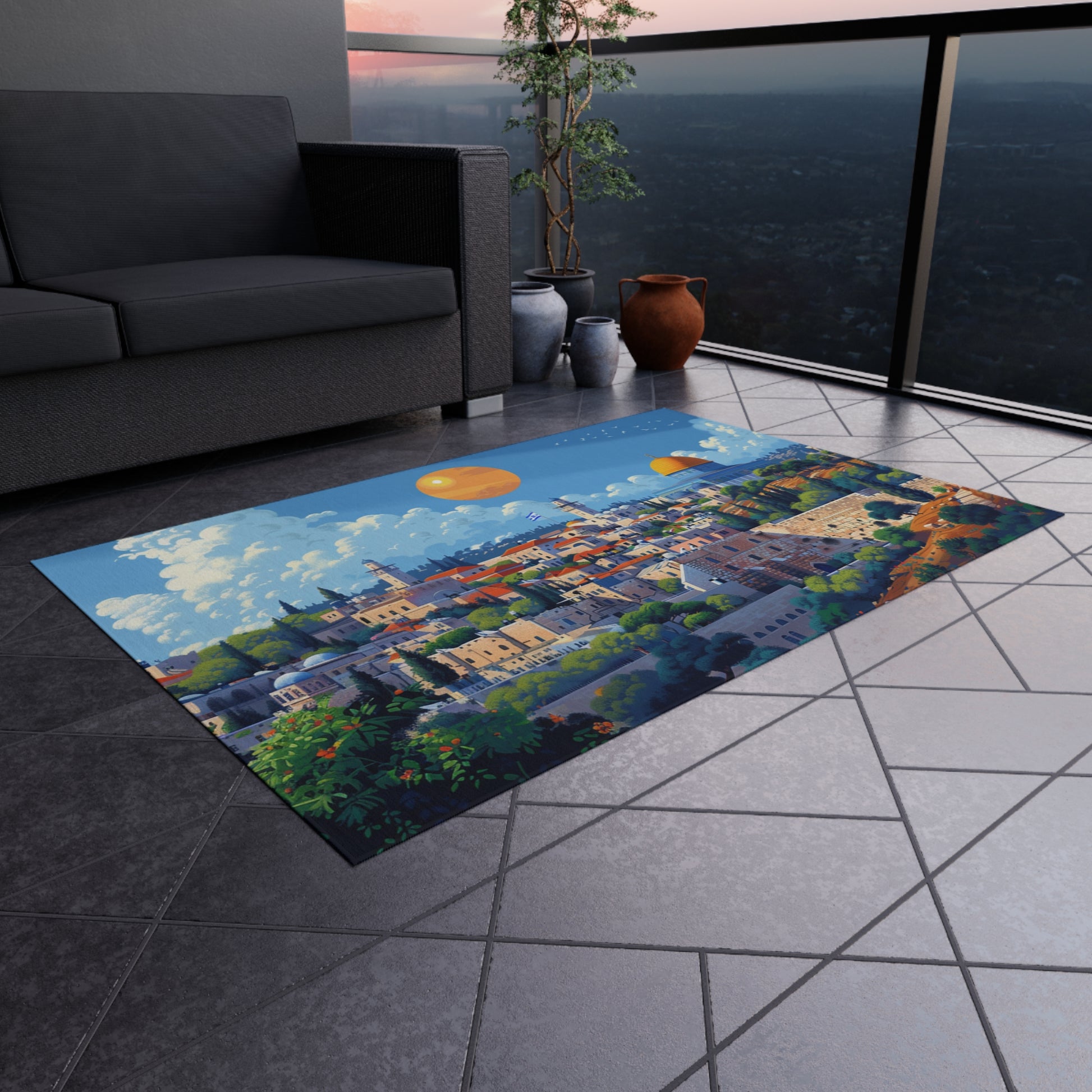 Jerusalem City Skyline Outdoor Rug - American Zionist