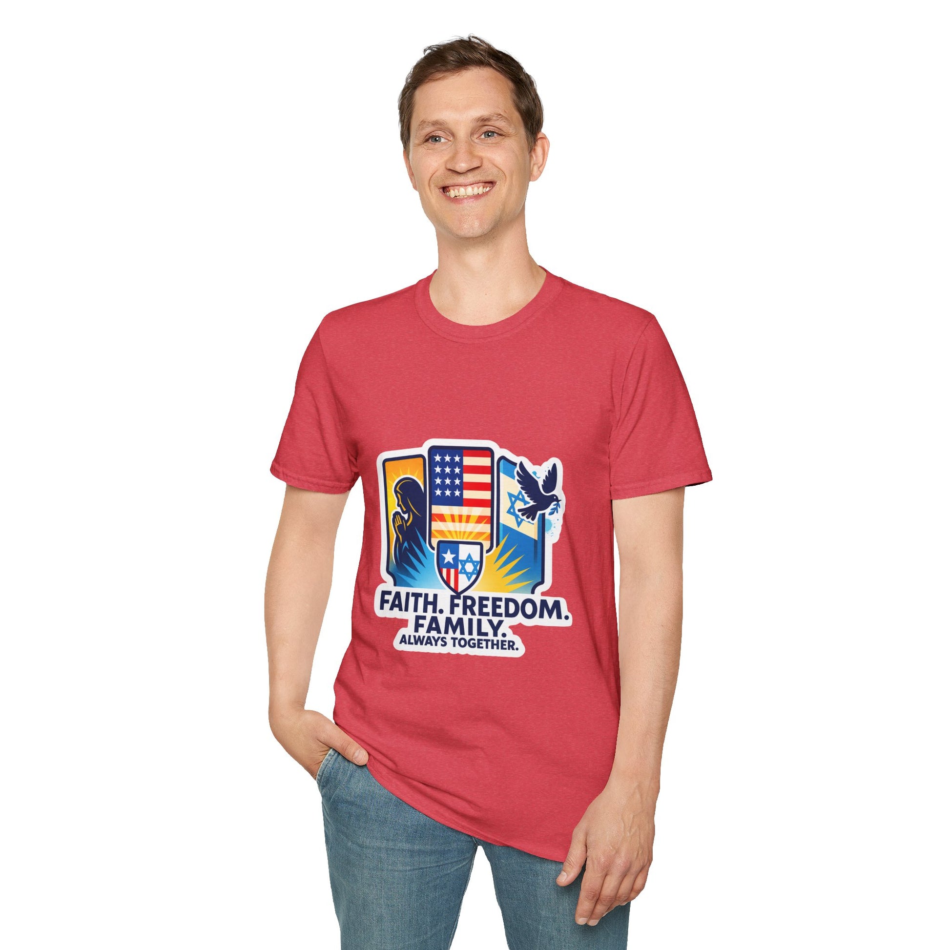 Faith Freedom Family Unisex Softstyle T-Shirt - American Zionist