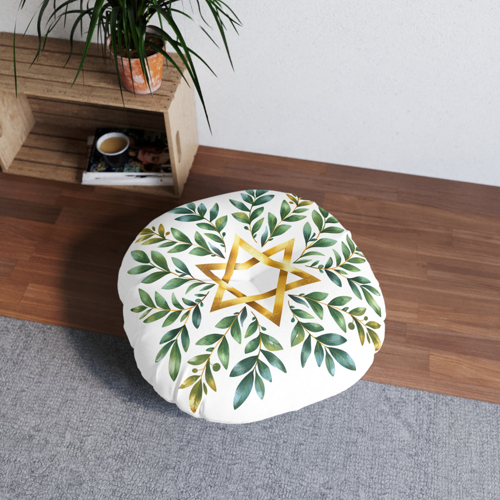Wreath Star Of David Tufted Floor Pillow, Round - American Zionist
