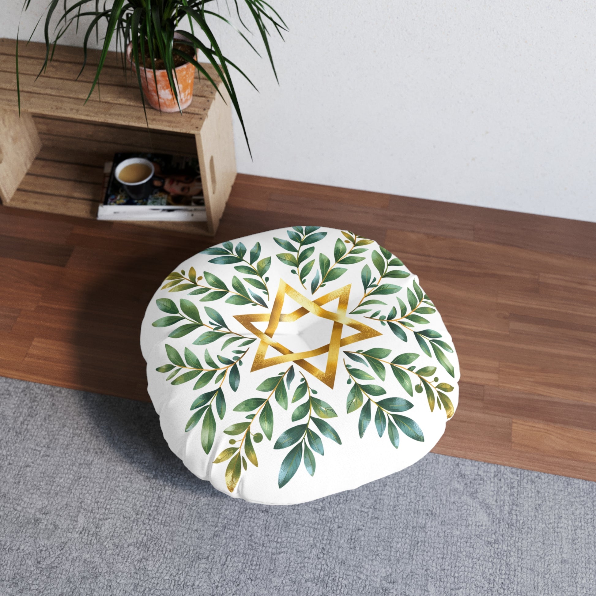 Wreath Star Of David Tufted Floor Pillow, Round - American Zionist
