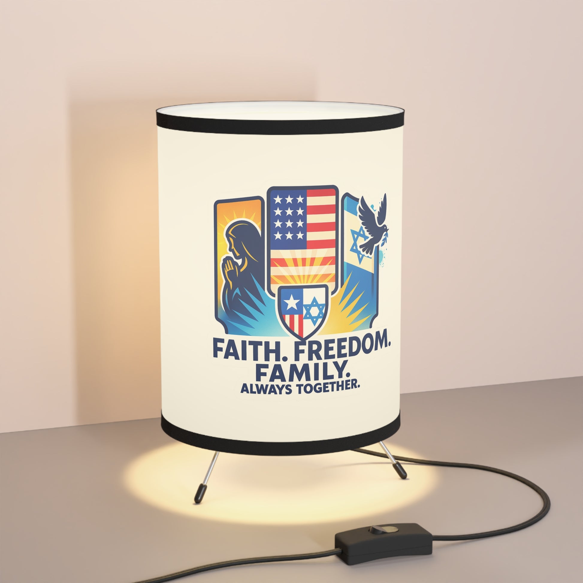 Faith Freedom Family Tripod Lamp with High - Res Printed Shade - American Zionist