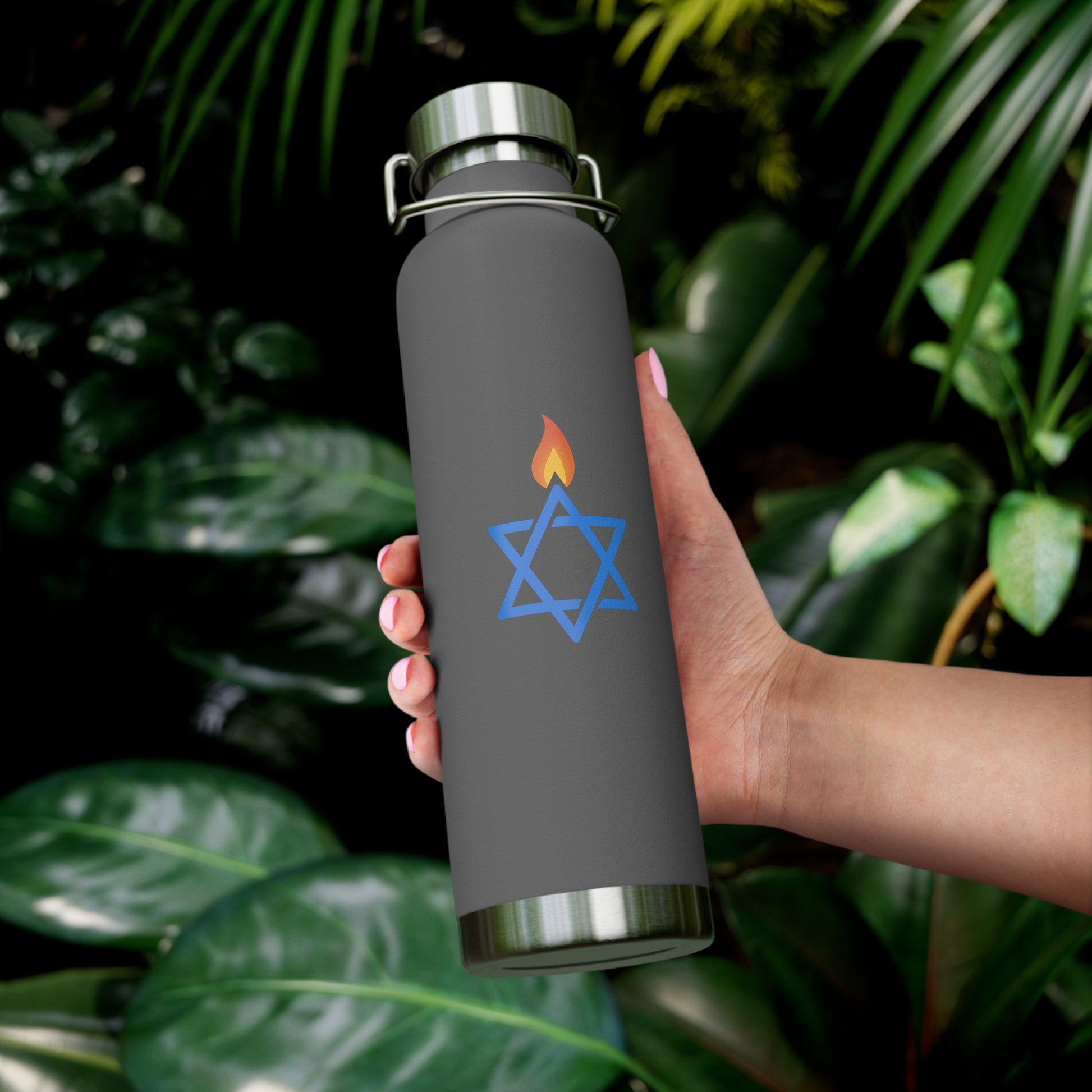 Fire Stars Of David Copper Vacuum Insulated Bottle, 22oz - American Zionist