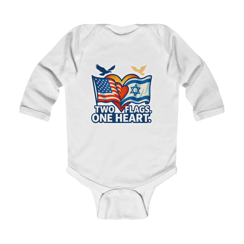 Two Flags. One Heart Infant Long Sleeve Bodysuit - American Zionist
