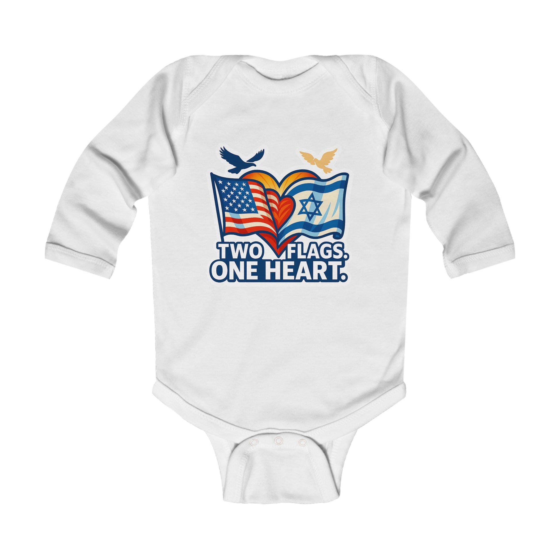 Two Flags. One Heart Infant Long Sleeve Bodysuit - American Zionist