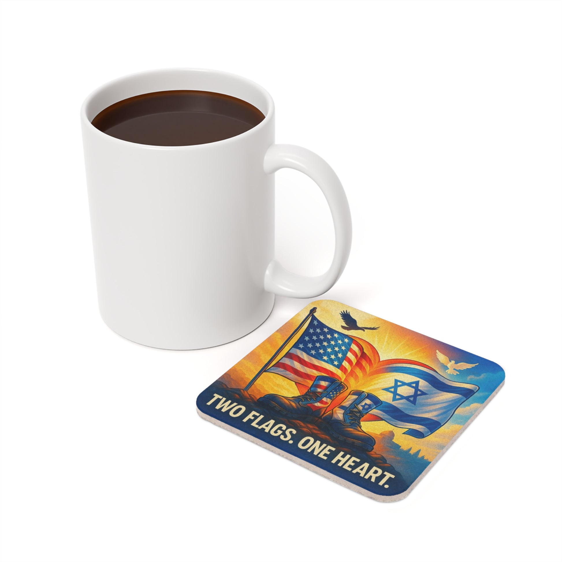 Two Flags. One Heart Cork Back Coaster - American Zionist
