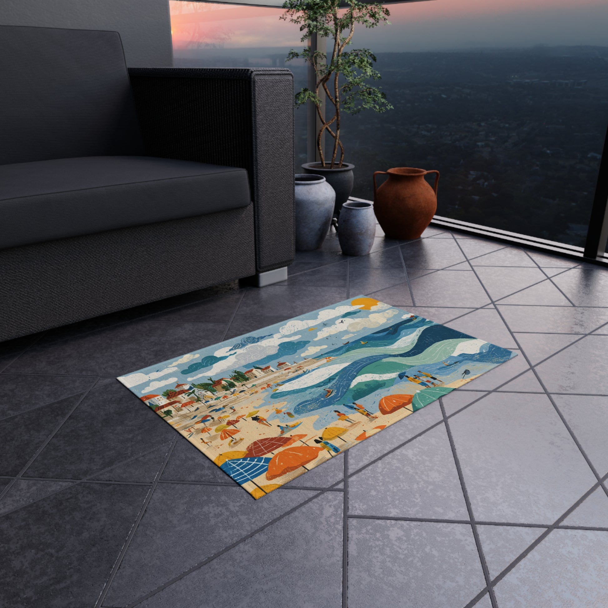 Tel Aviv Beach Outdoor Rug - American Zionist