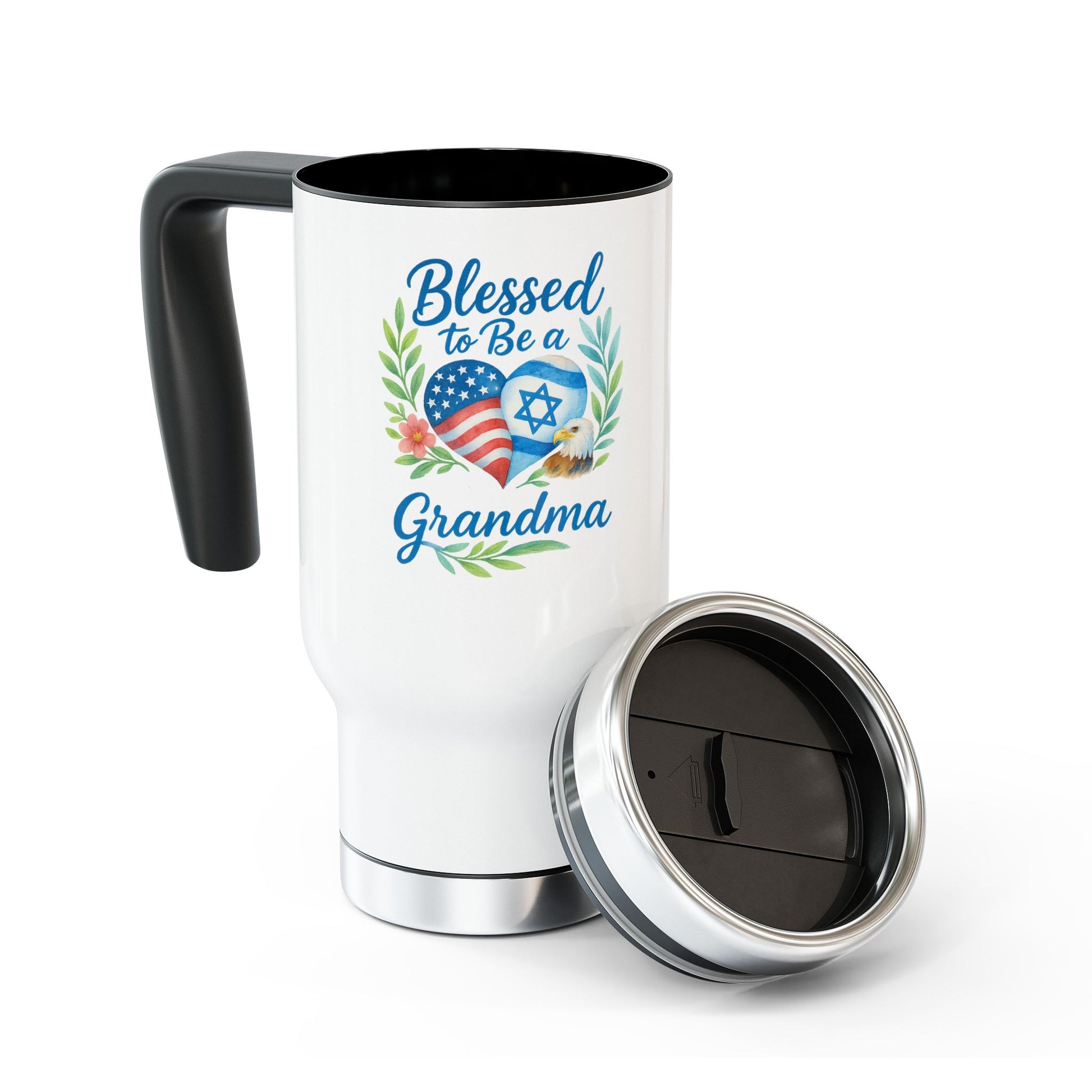 Blessed To Be A Grandma Travel Mug with Handle 14oz - American Zionist