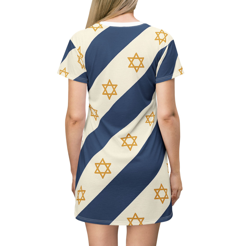 Israel Regalia Stripe T-Shirt Dress (AOP) - American Zionist