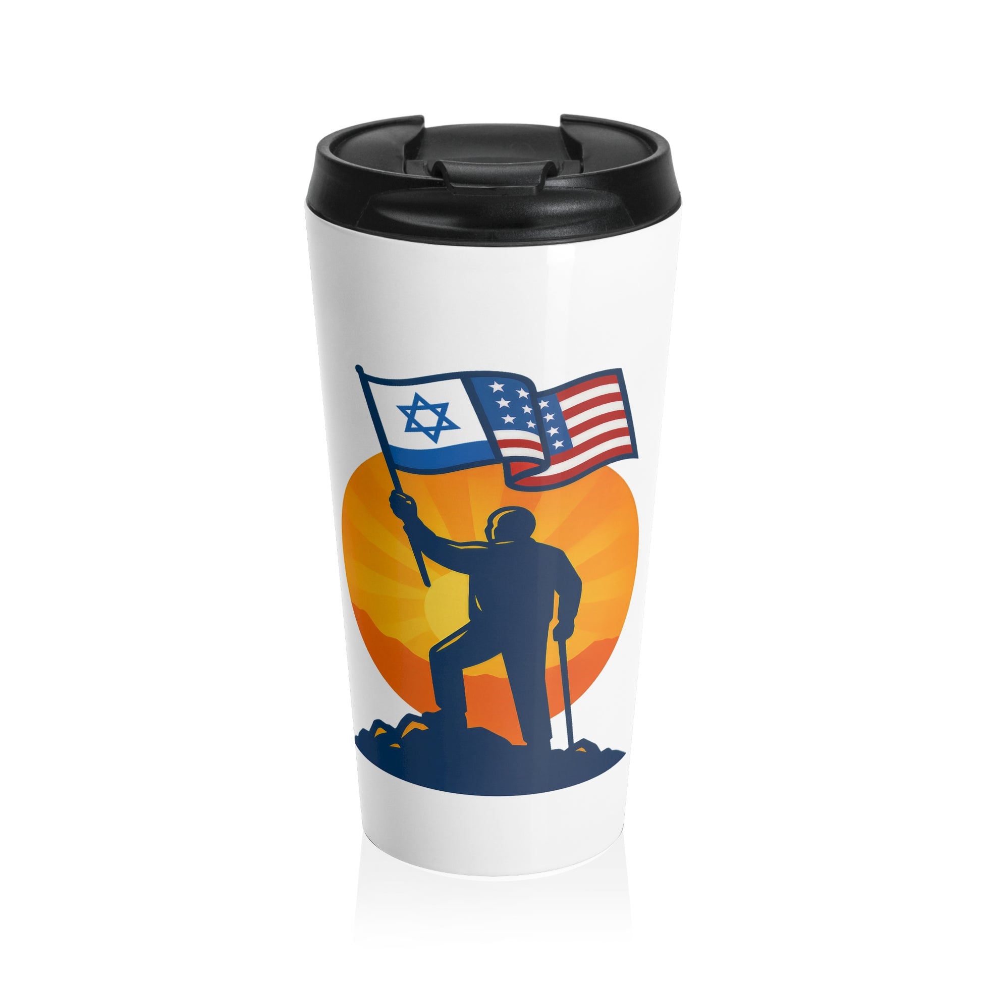 Grandpa Stands for Freedom Stainless Steel Travel Mug with Handle, 14oz - American Zionist