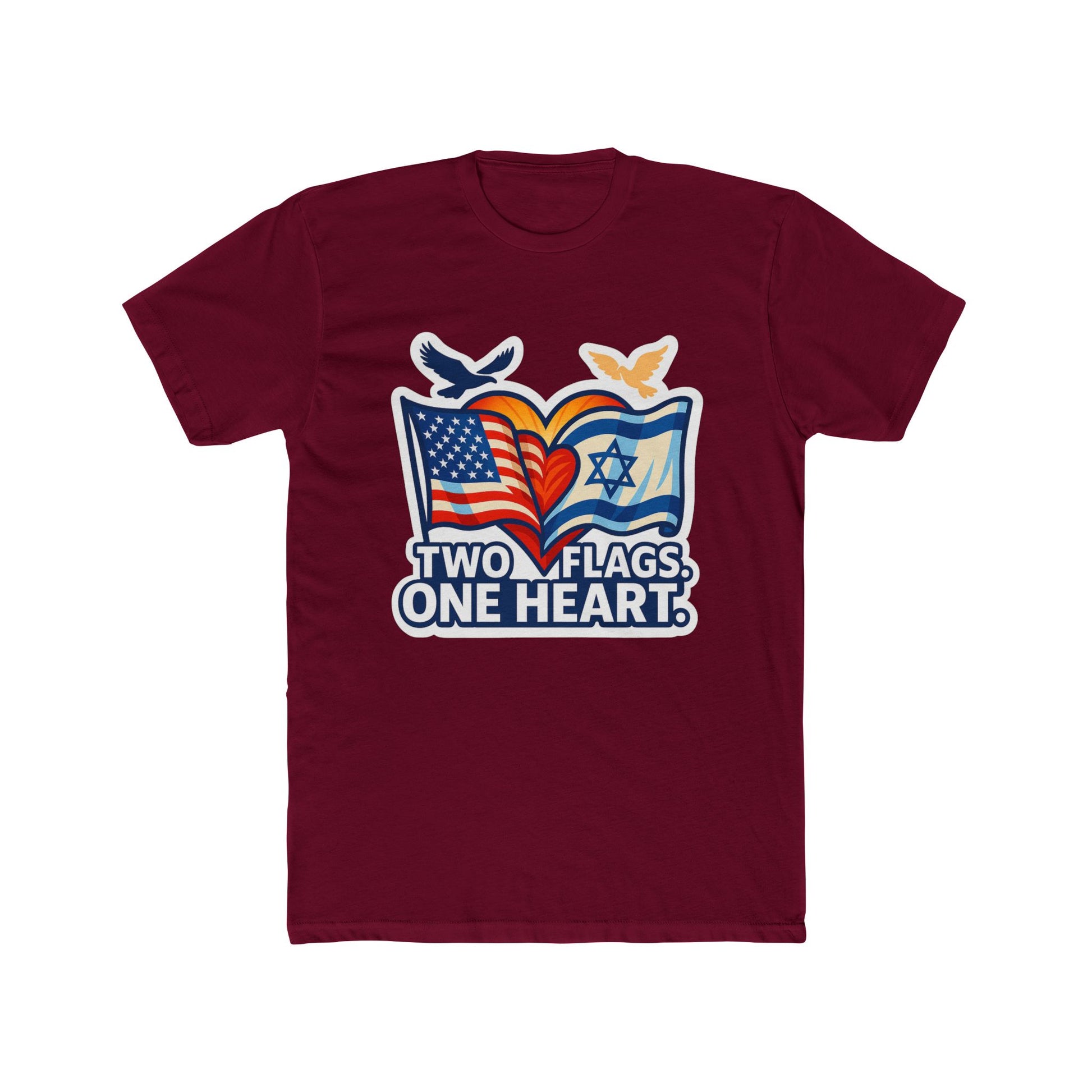 Two Flags. One Heart Unisex Cotton Crew Tee - American Zionist