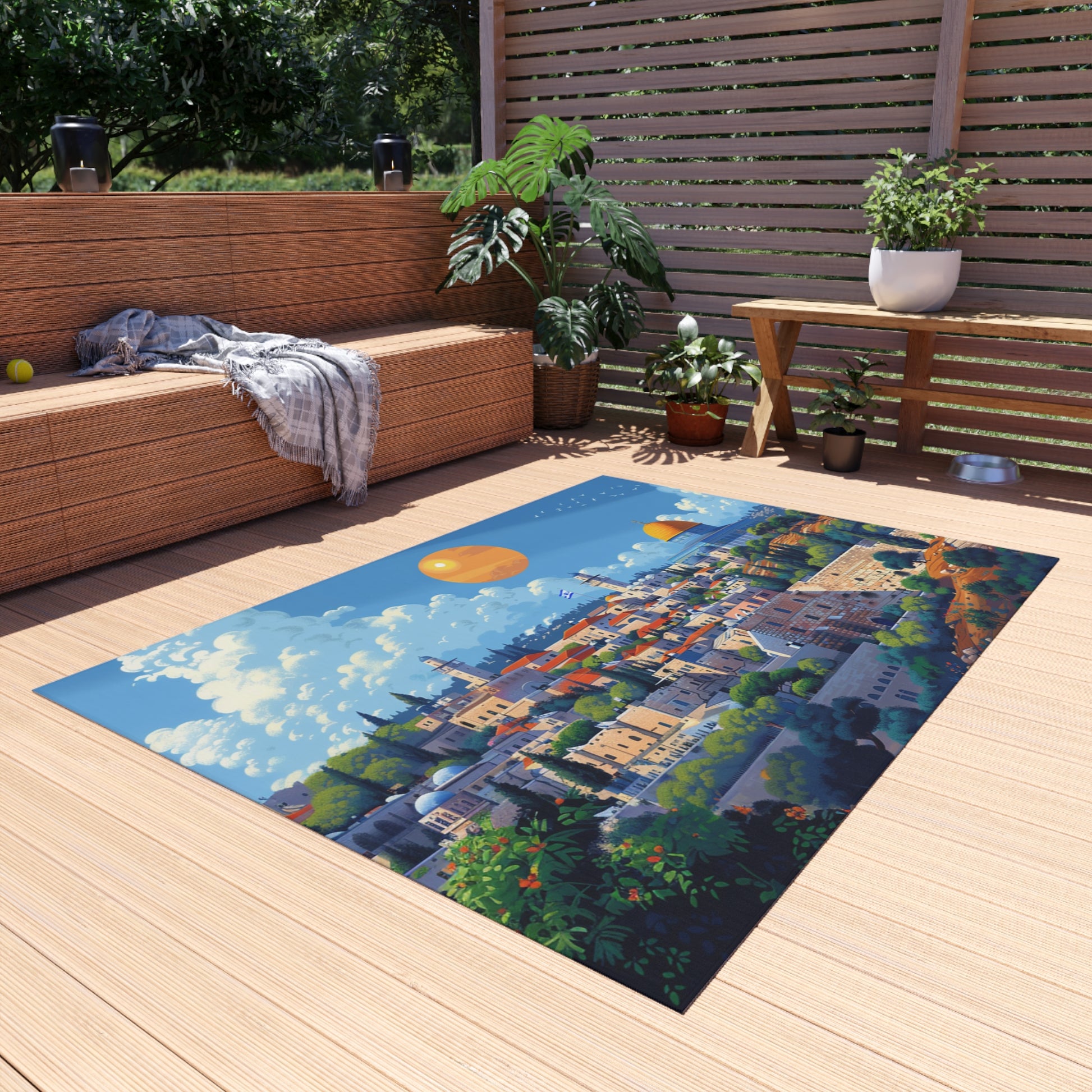 Jerusalem City Skyline Outdoor Rug - American Zionist