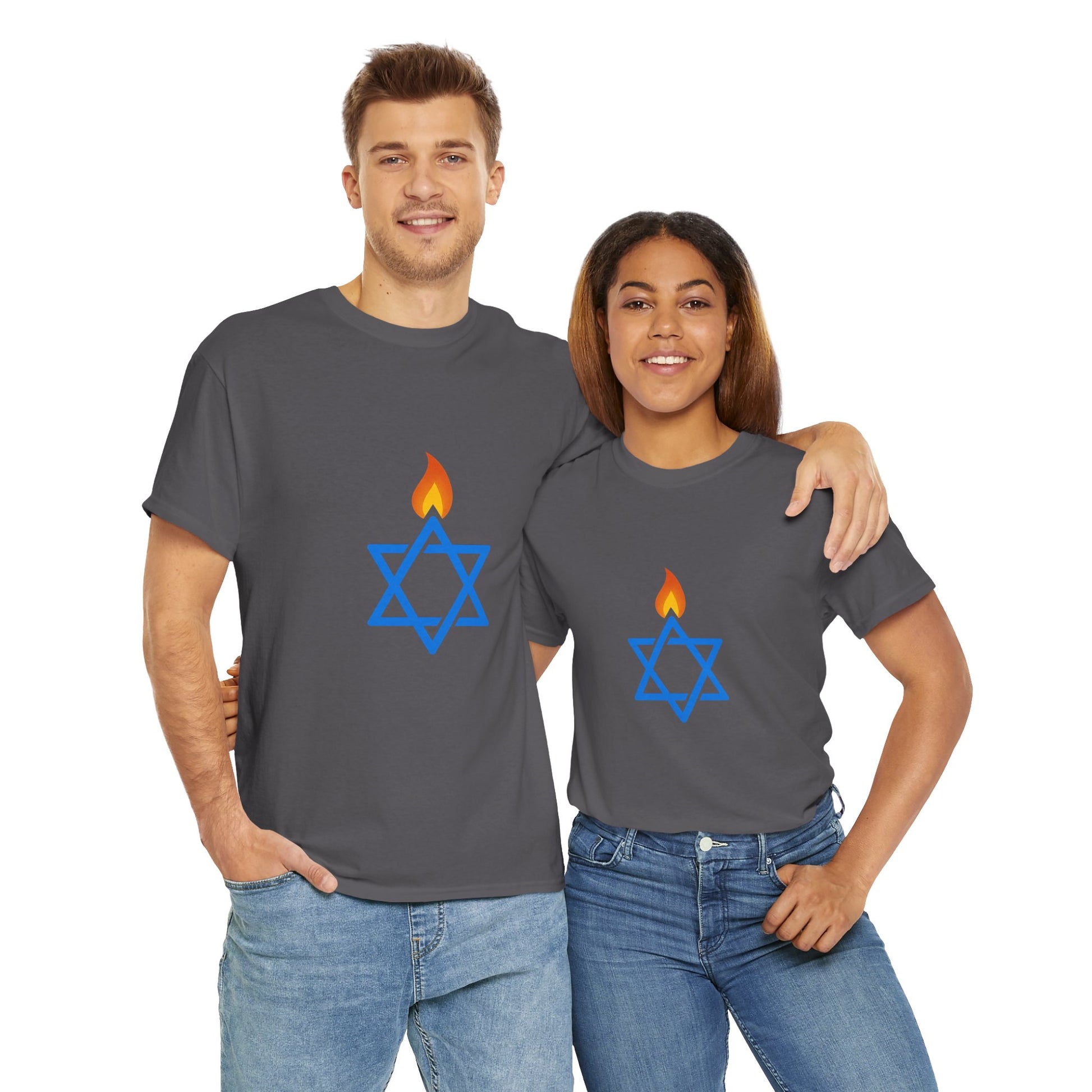 Fire Stars Of David Unisex Heavy Cotton Tee - American Zionist