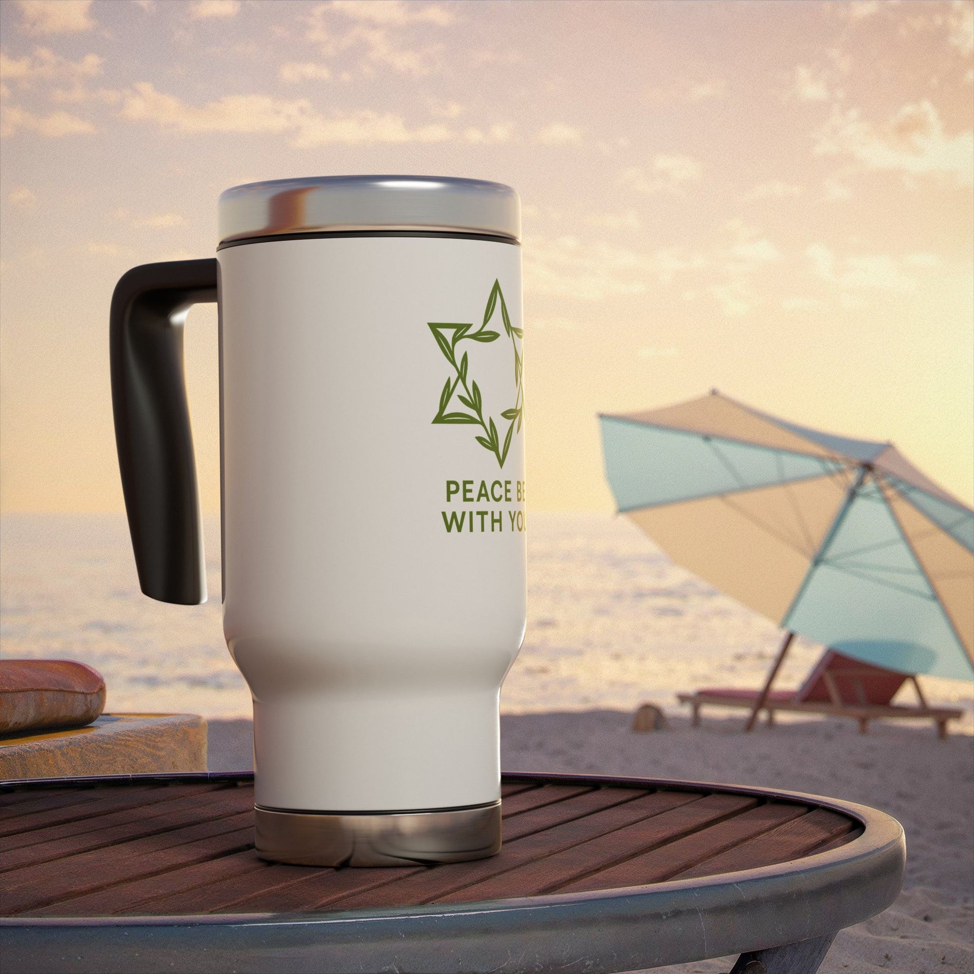 Peacewoven Star Stainless Steel Travel Mug with Handle, 14oz - American Zionist