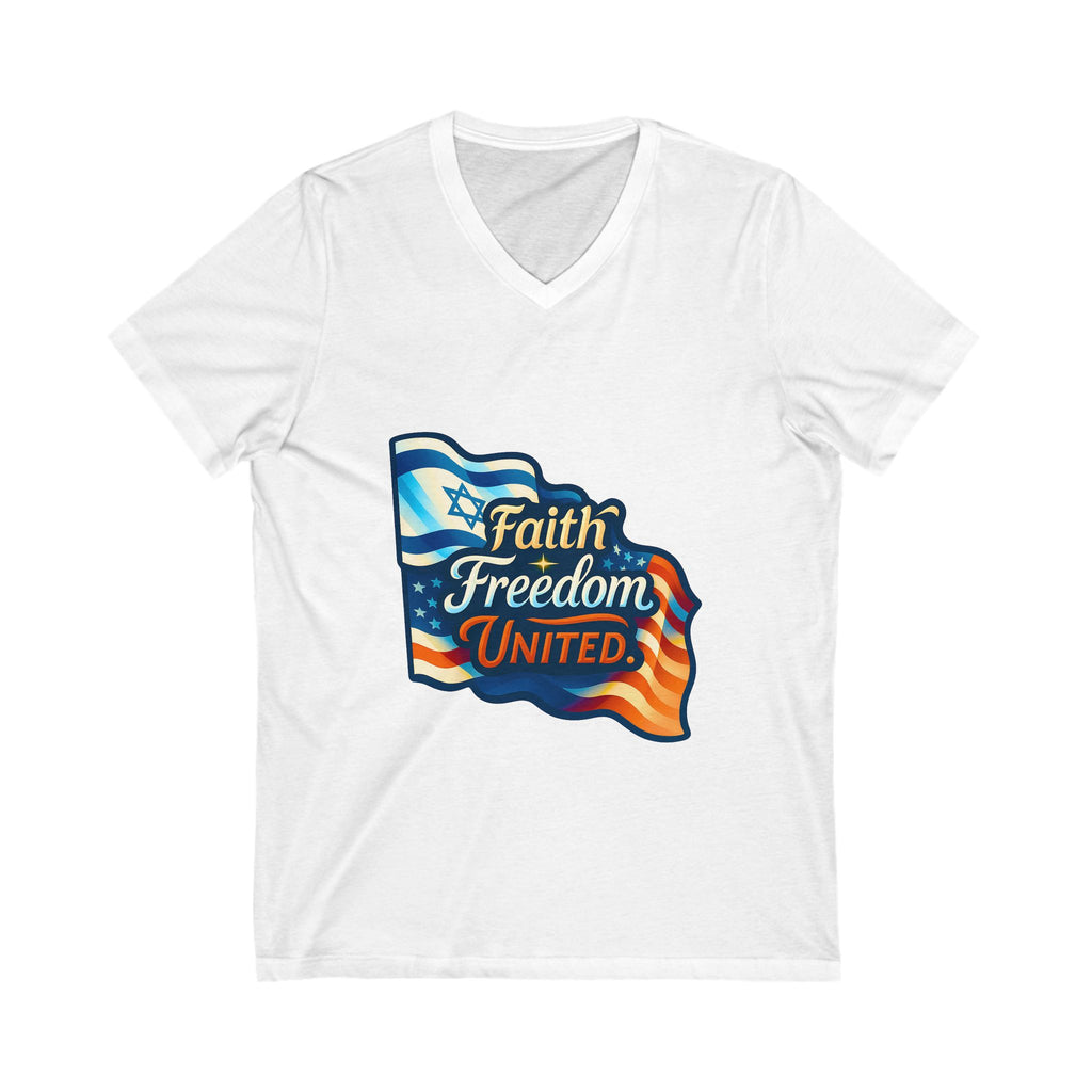 Faith Freedom United Unisex Jersey Short Sleeve V - Neck Tee - American Zionist