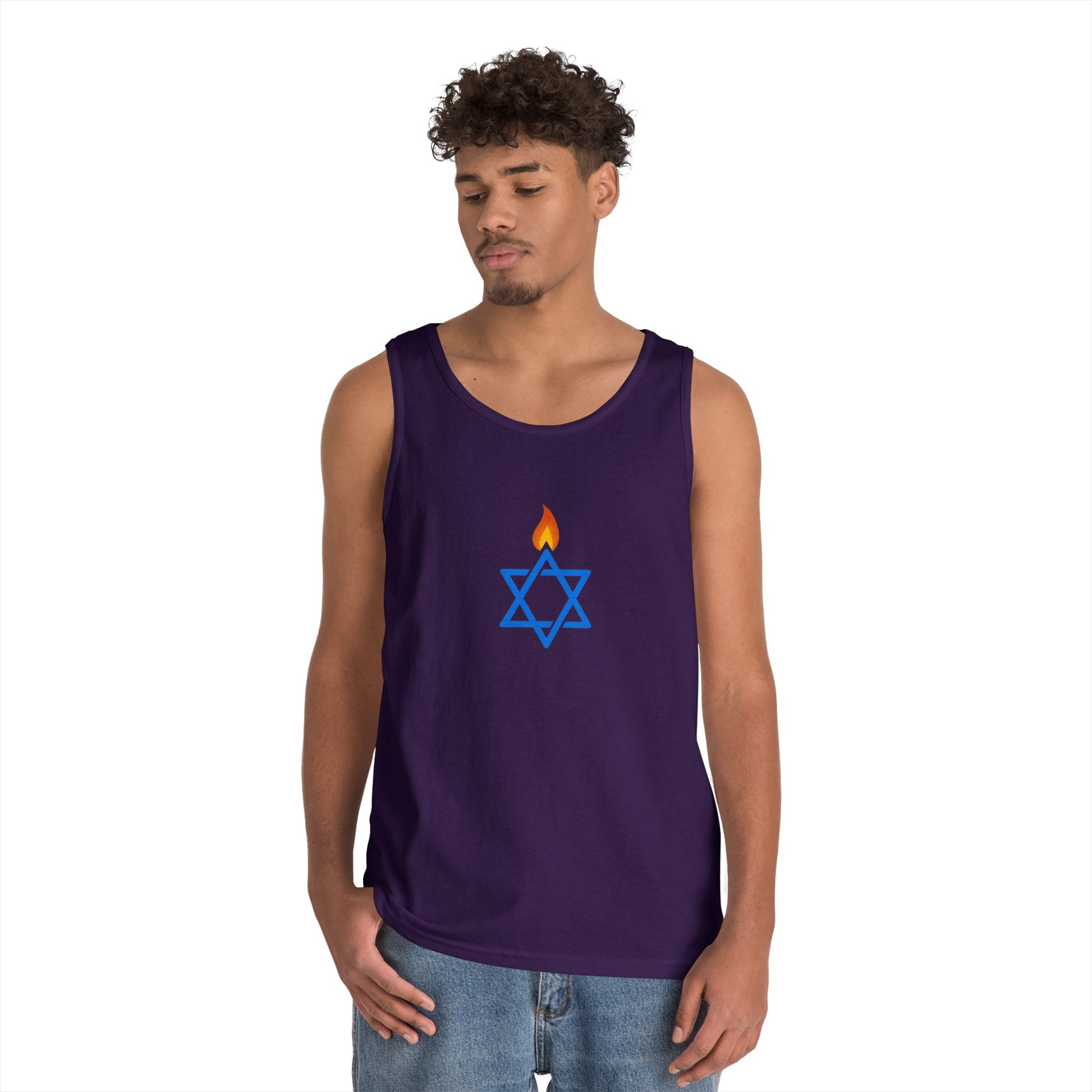 Fire Stars Of David Unisex Heavy Cotton Tank Top - American Zionist