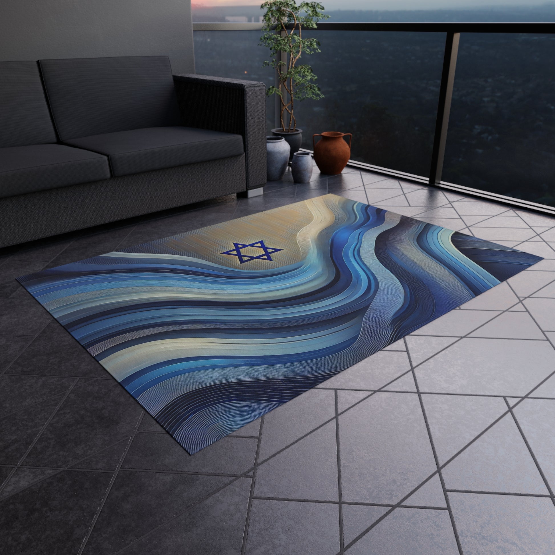 Ocean Flow Star Outdoor Rug - American Zionist