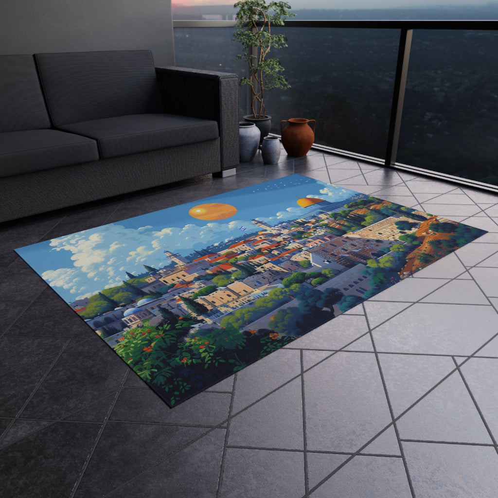 Jerusalem City Skyline Outdoor Rug - American Zionist