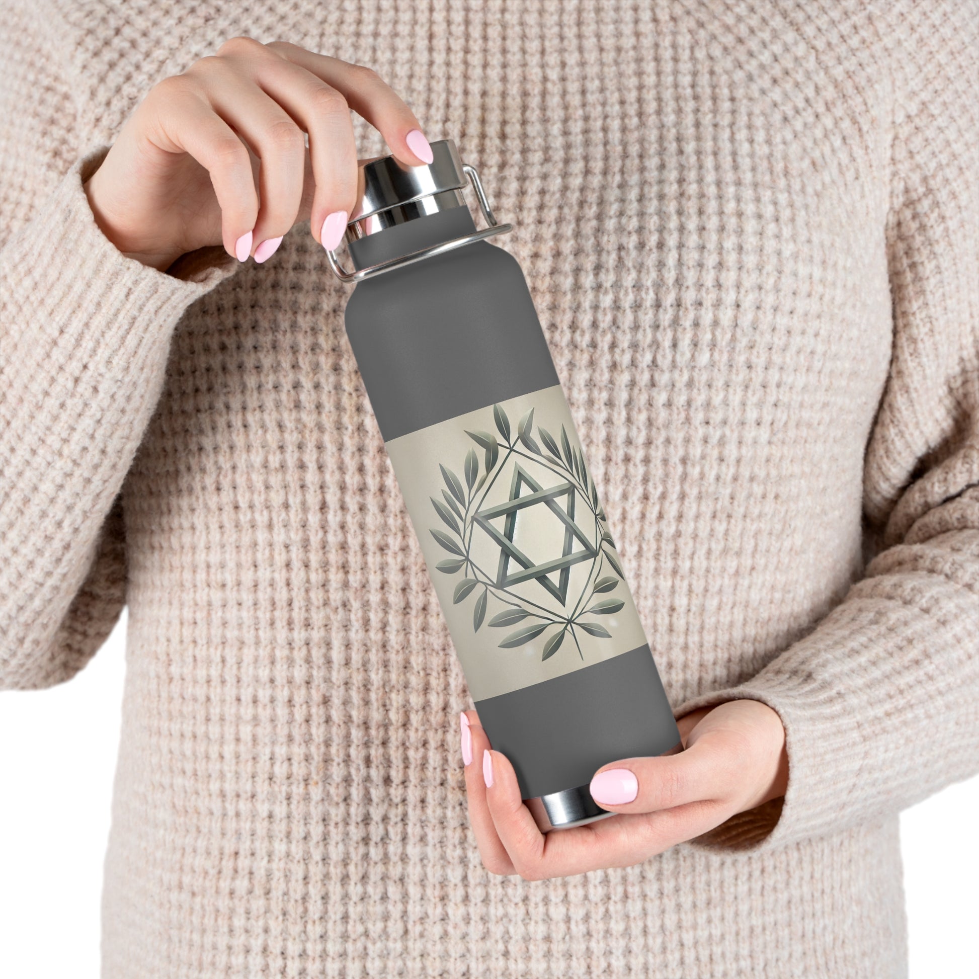 Olive and Star of David Copper Vacuum Insulated Bottle, 22oz - American Zionist