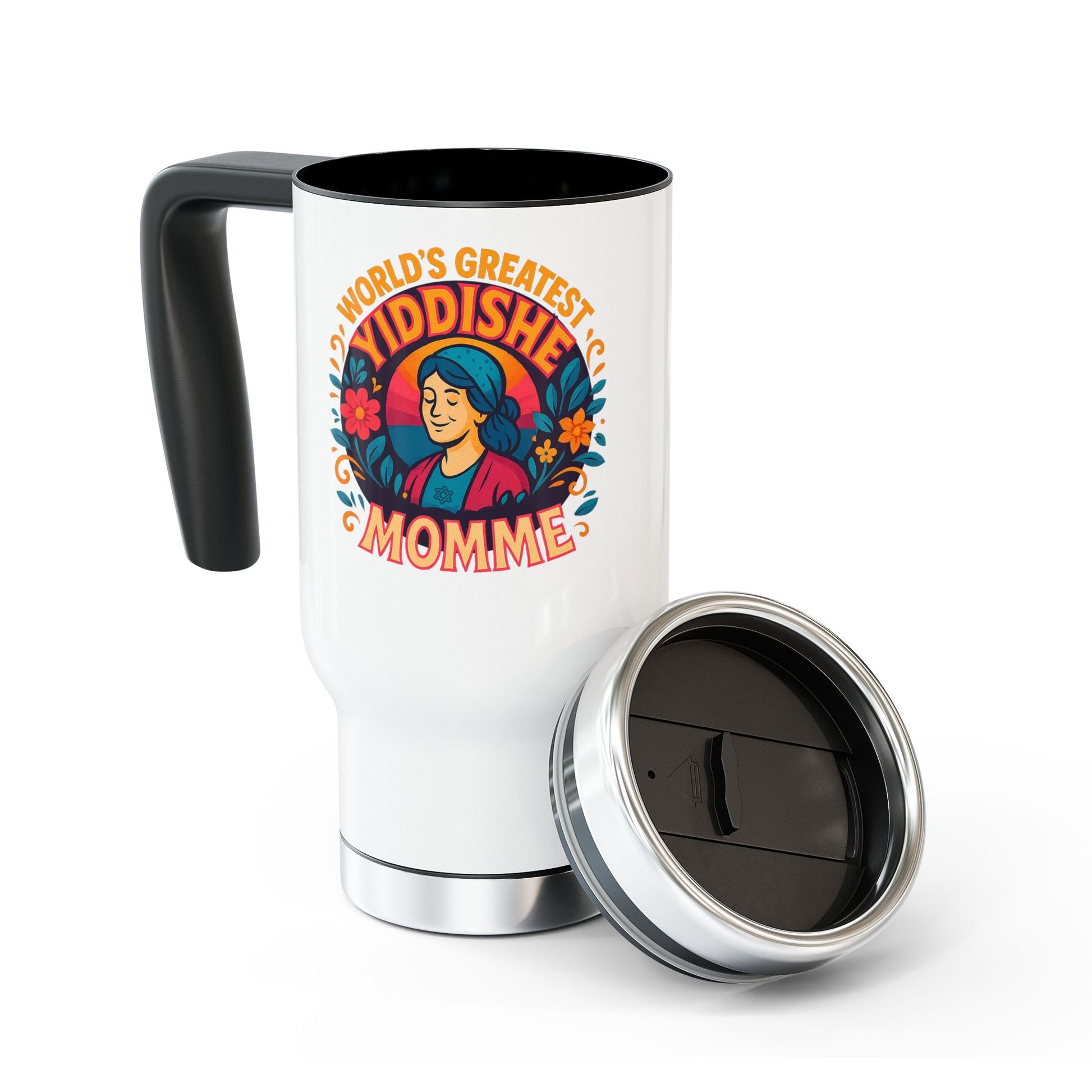 Yiddishe Momme Stainless Steel Travel Mug with Handle, 14oz - American Zionist