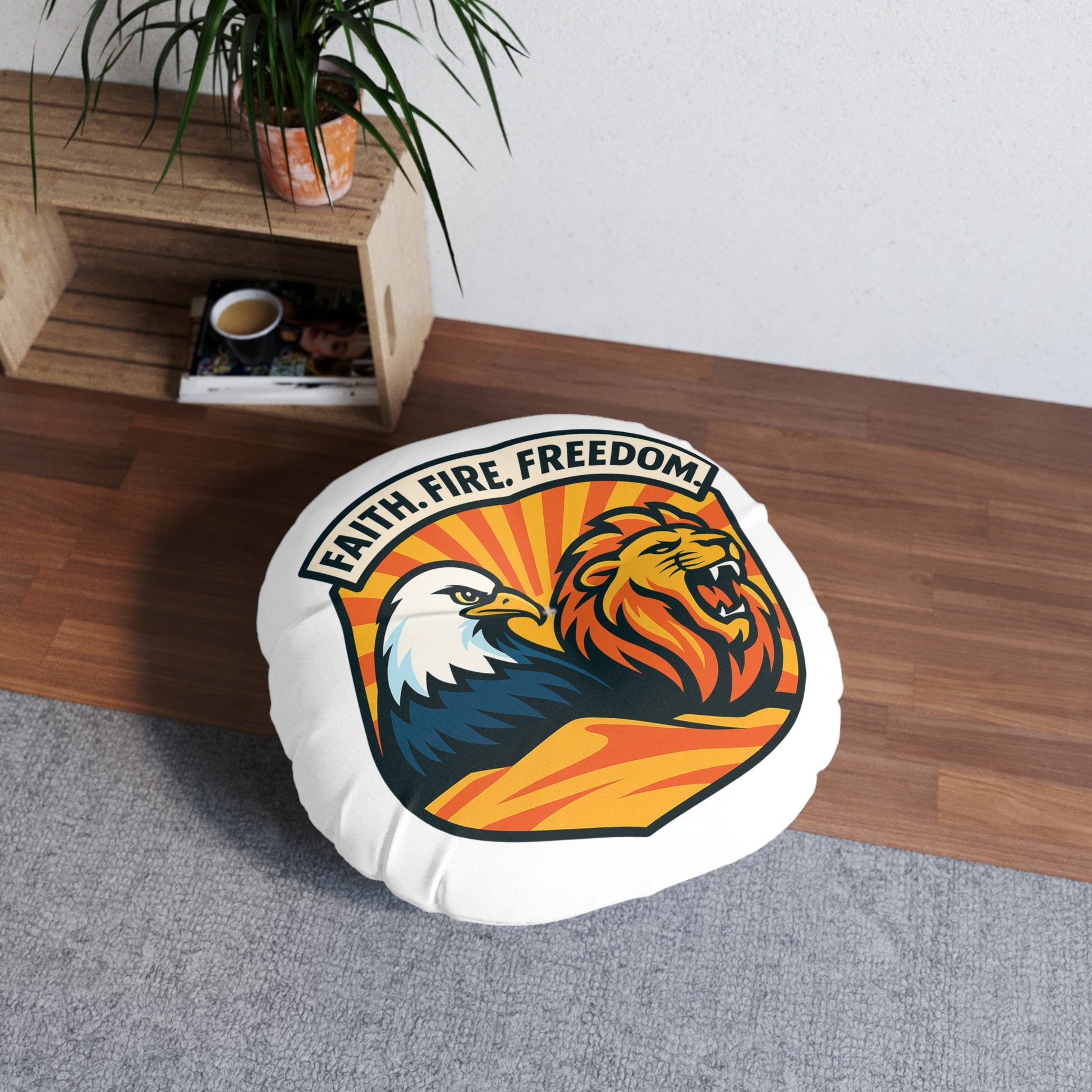 Lions Eagles Rise Tufted Floor Pillow, Round - American Zionist