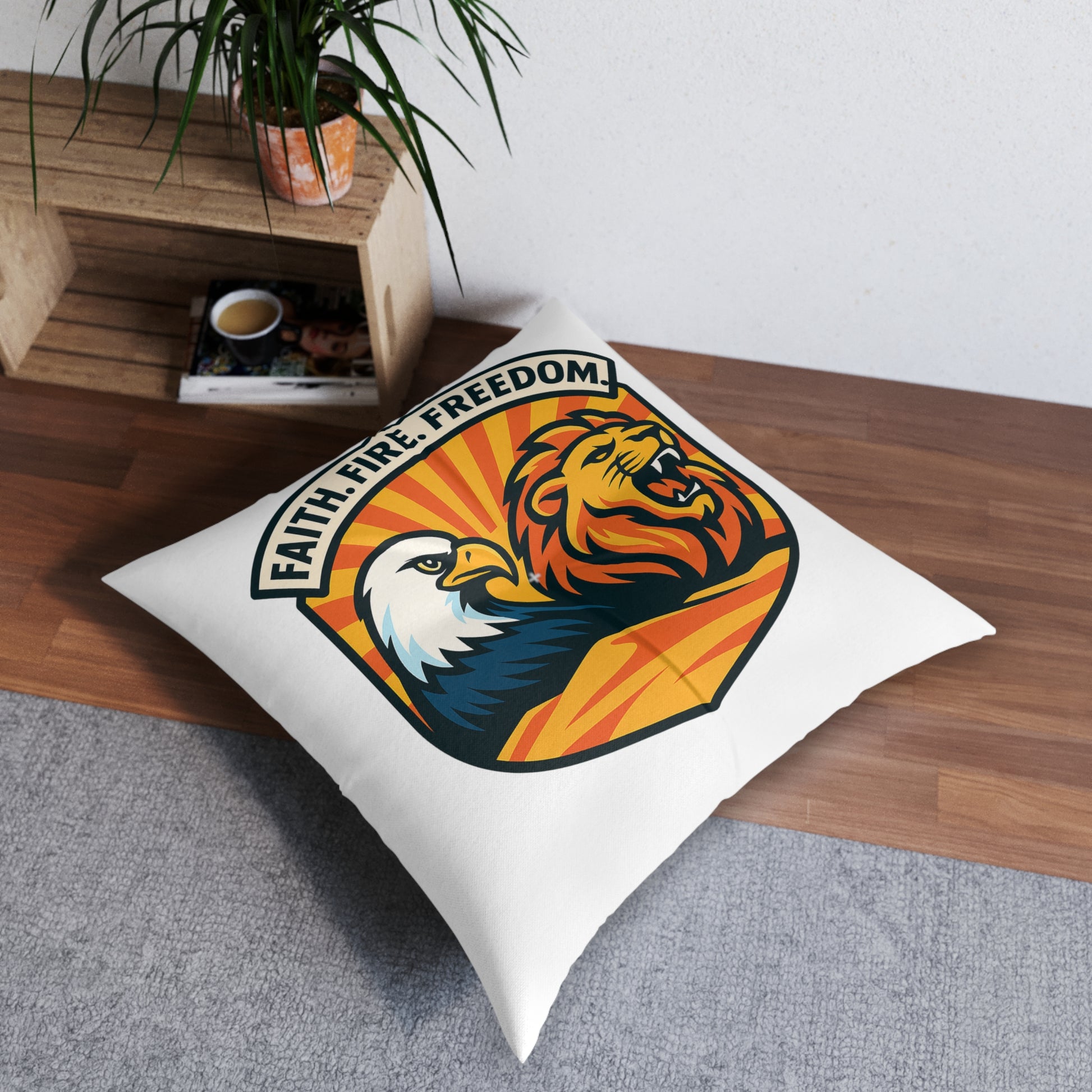 Lions Eagles Rise Tufted Floor Pillow, Square - American Zionist