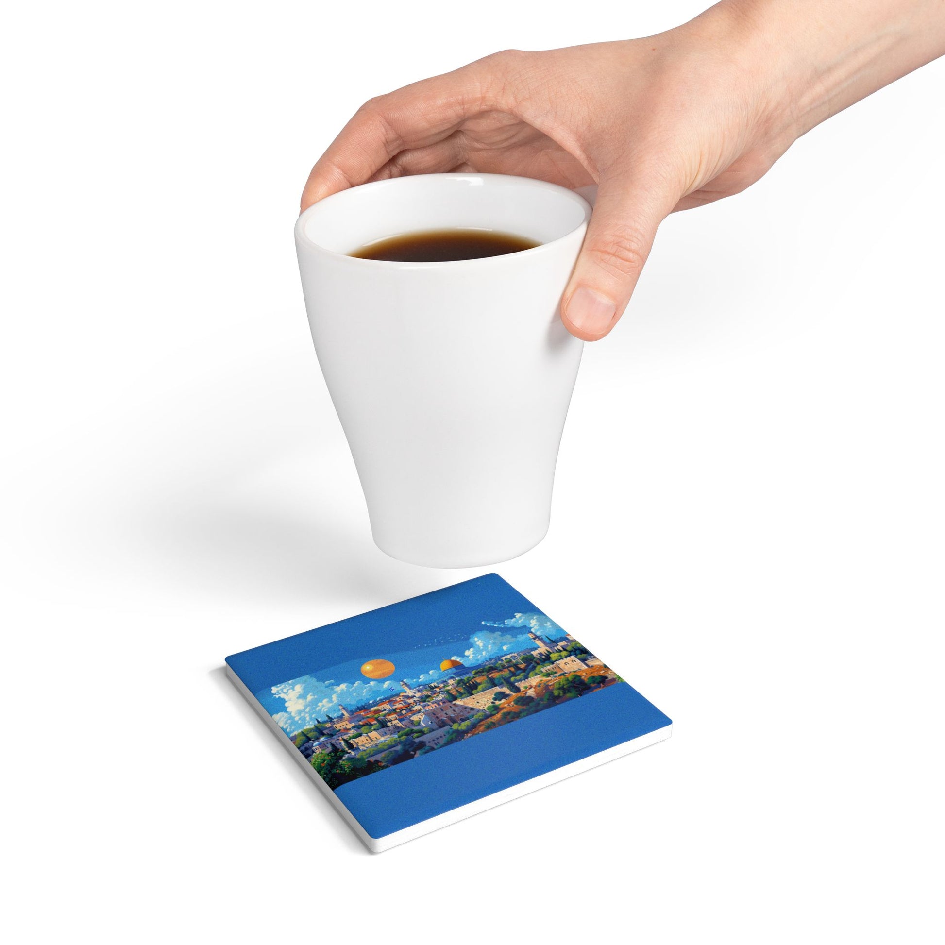Jerusalem City Skyline Ceramic Coaster - American Zionist