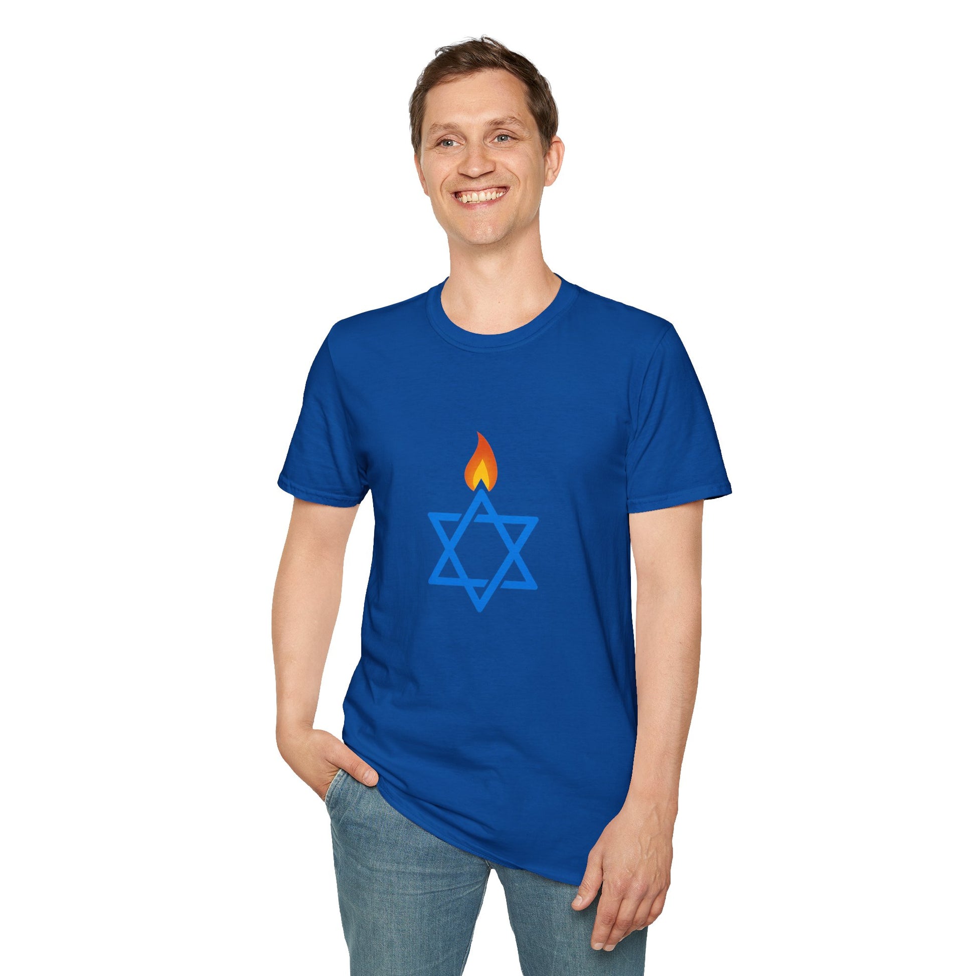 Fire Stars Of David Unisex Softstyle T-Shirt - American Zionist