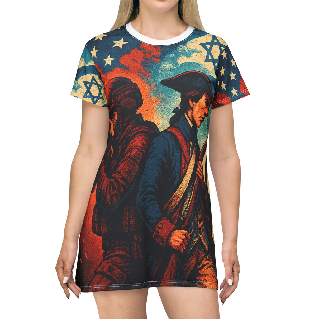 Defenders Across Generations T-Shirt Dress (AOP) - American Zionist