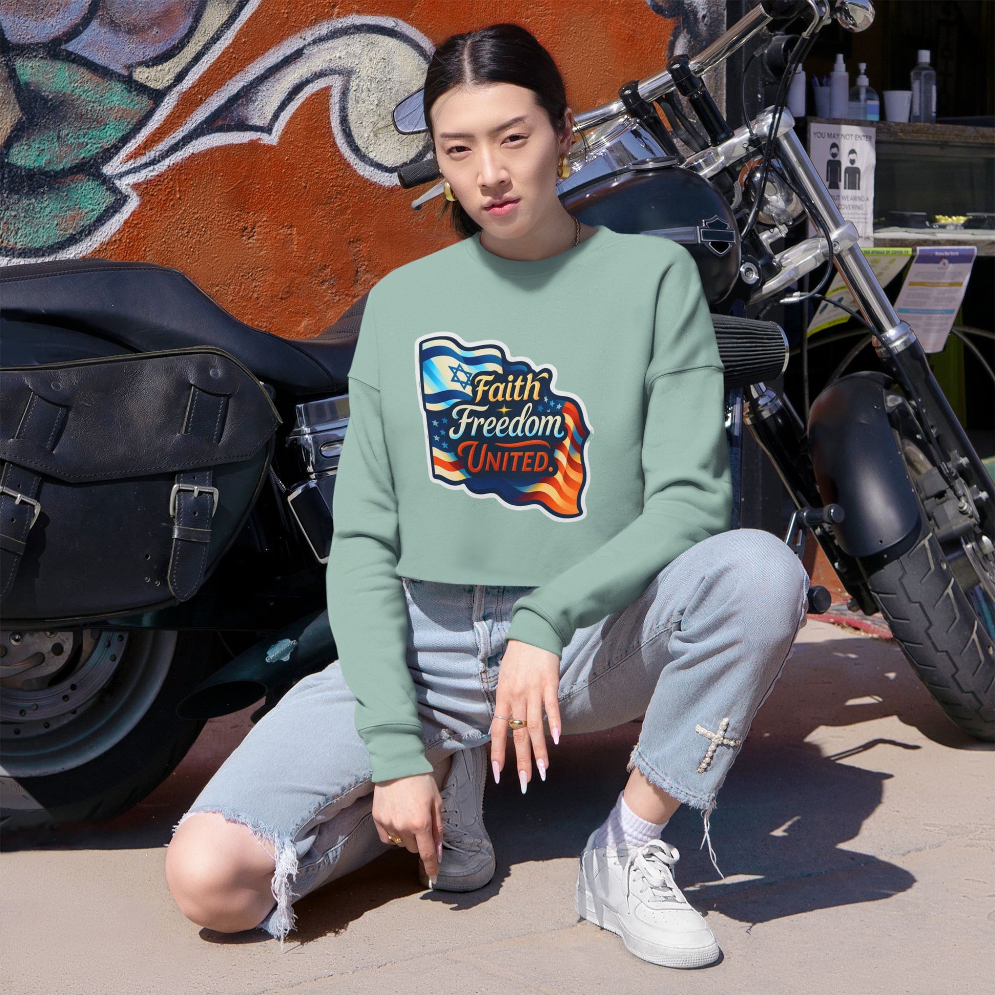 Faith Freedom United Women's Cropped Sweatshirt - American Zionist