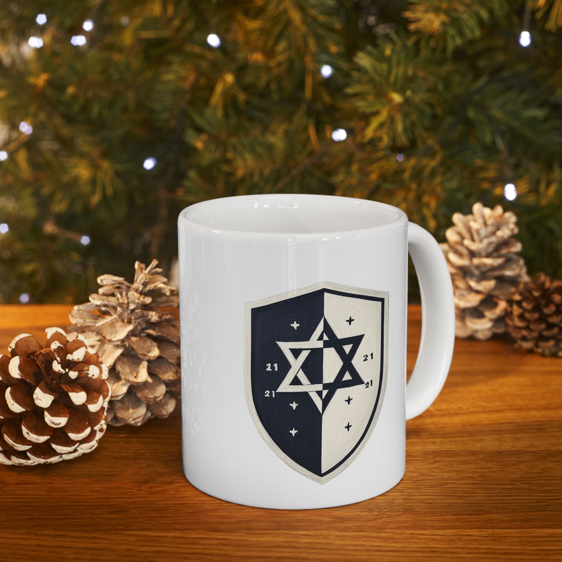 Black and White Shield Ceramic Mug 11oz, 15oz - American Zionist