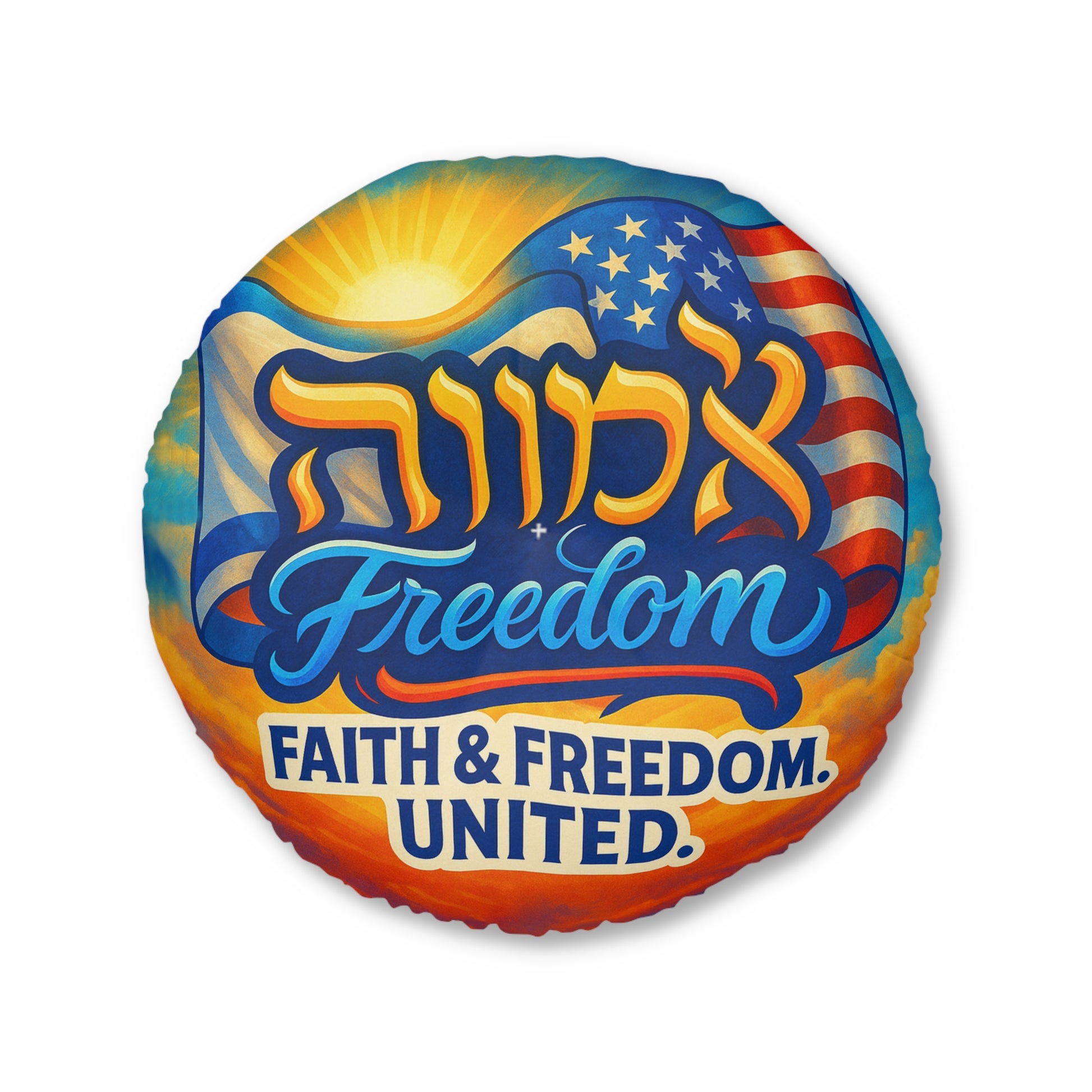 Faith Freedom United Tufted Floor Pillow, Round - American Zionist