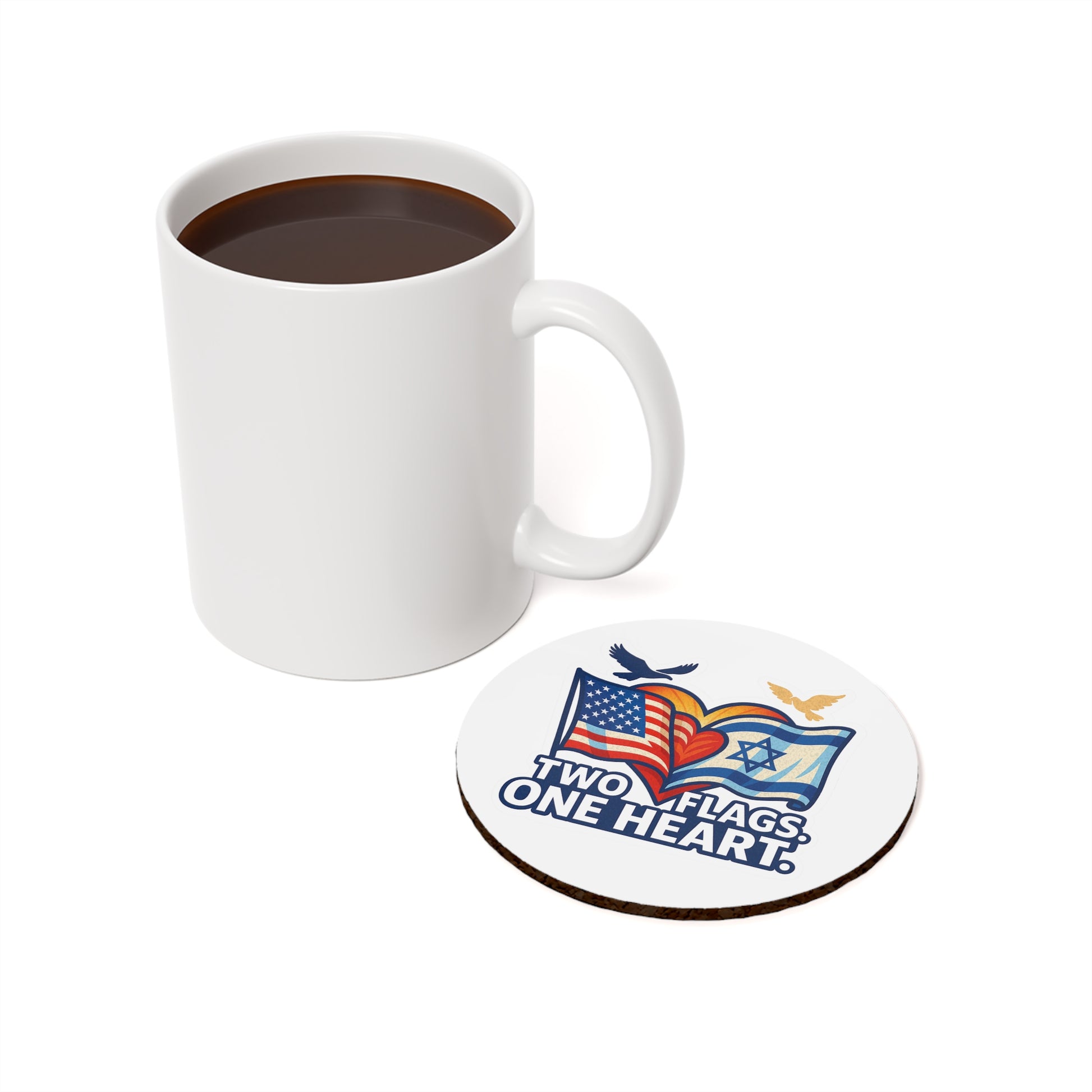 Two Flags. One Heart Cork Back Coaster - American Zionist