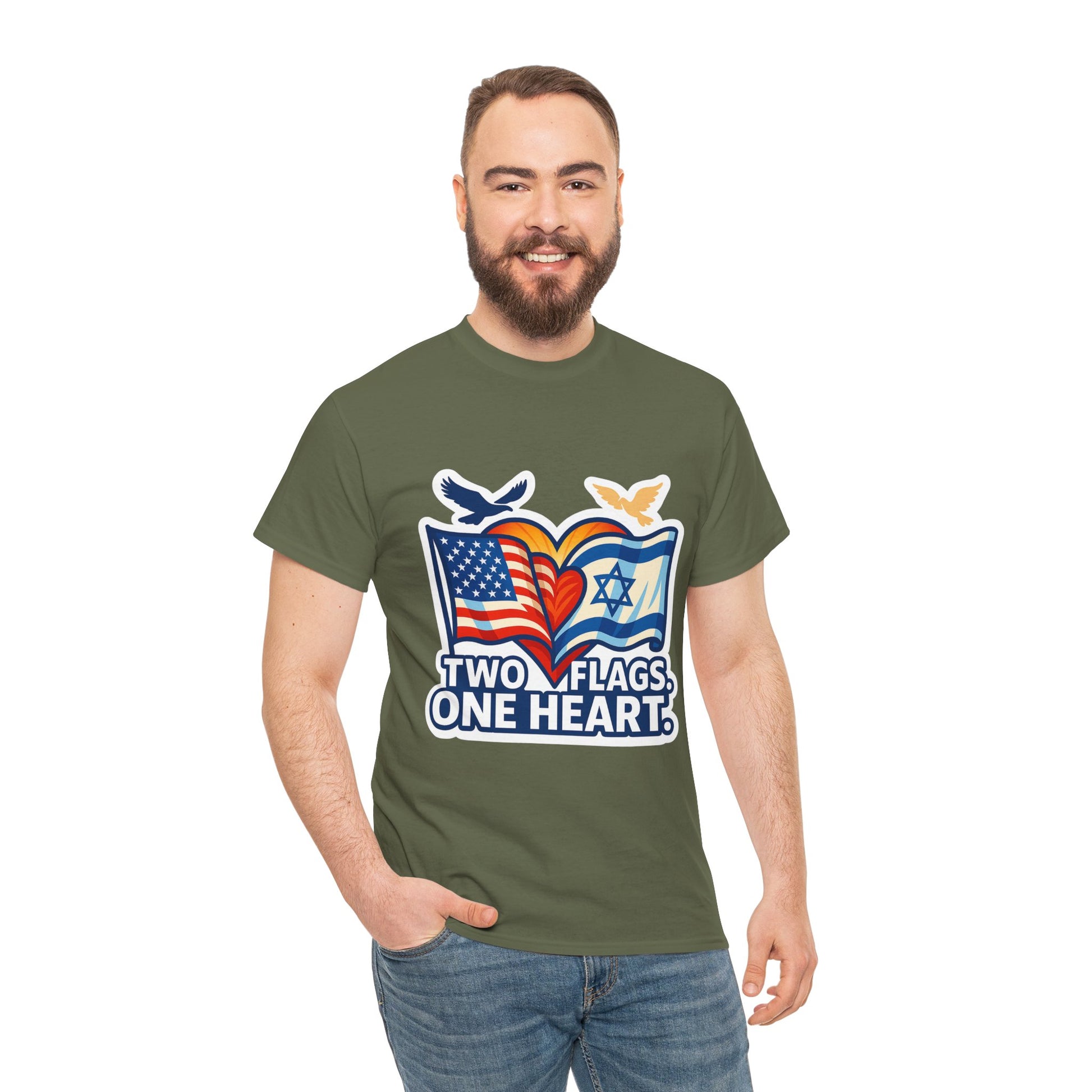Two Flags One Heart Unisex Heavy Cotton Tee - American Zionist