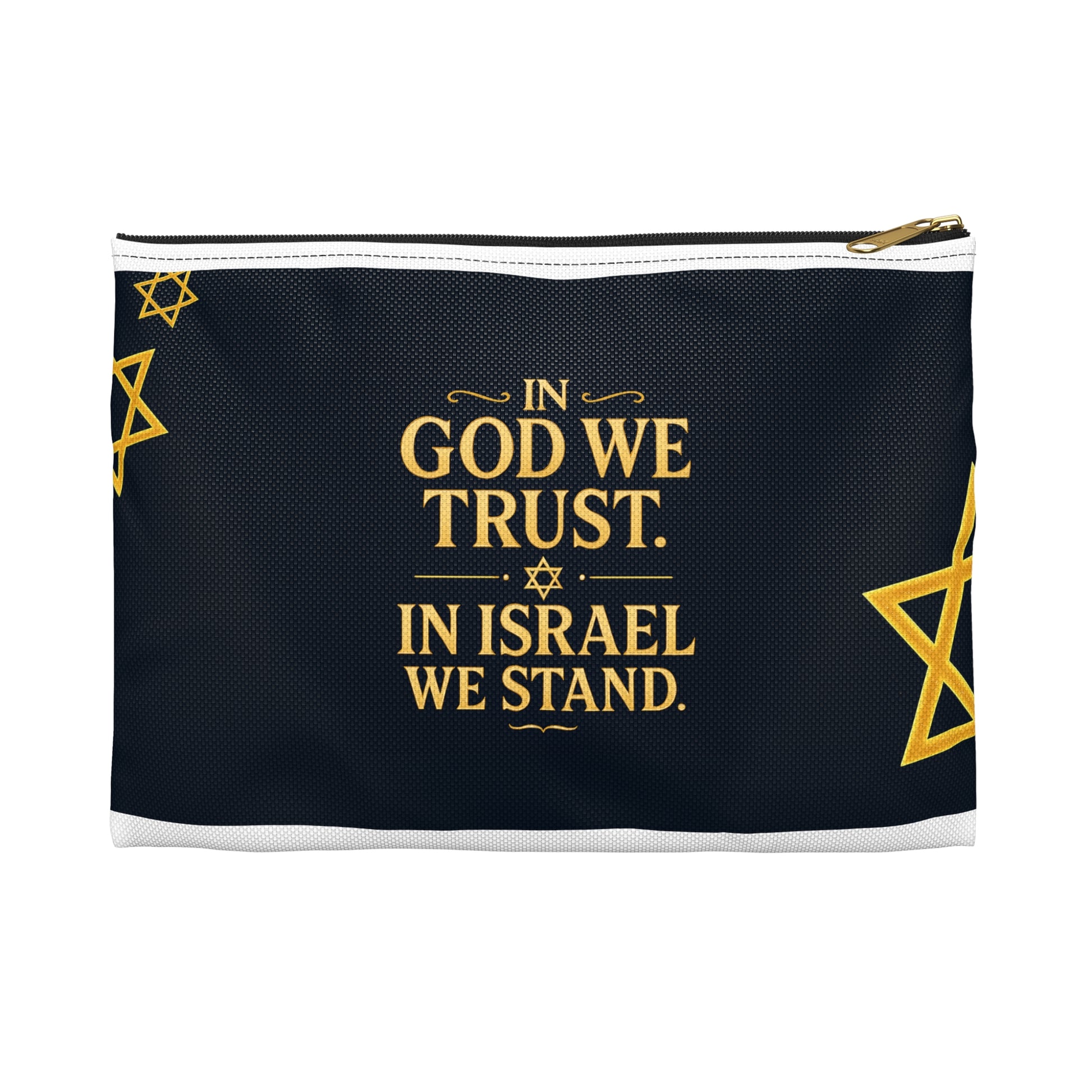 In God We Trust, In Israel We Stand with Stars Accessory Pouch - American Zionist
