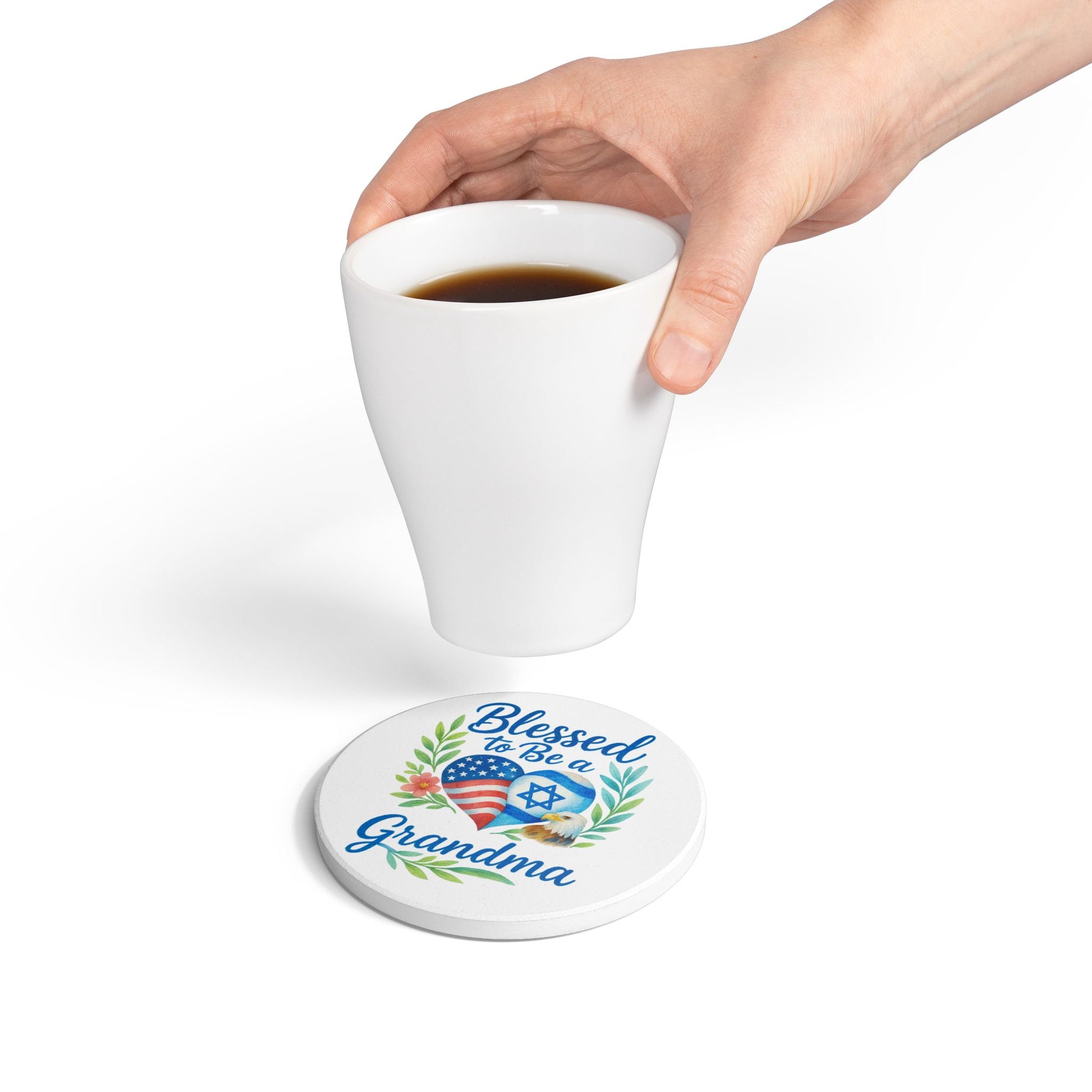 Blessed To Be A Grandma Ceramic Coaster - American Zionist