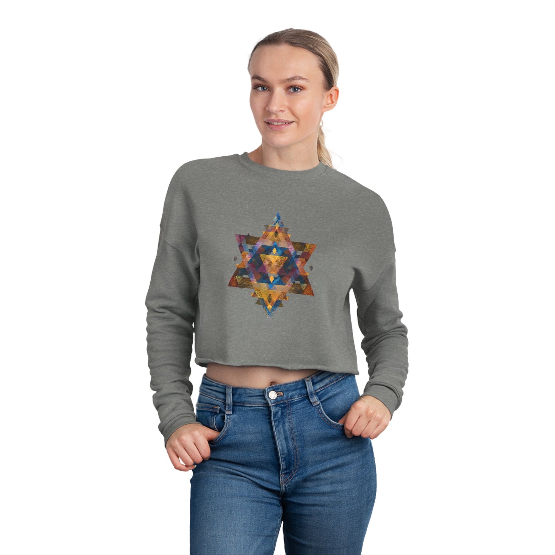 Star of David Geometric Women's Cropped Sweatshirt - American Zionist